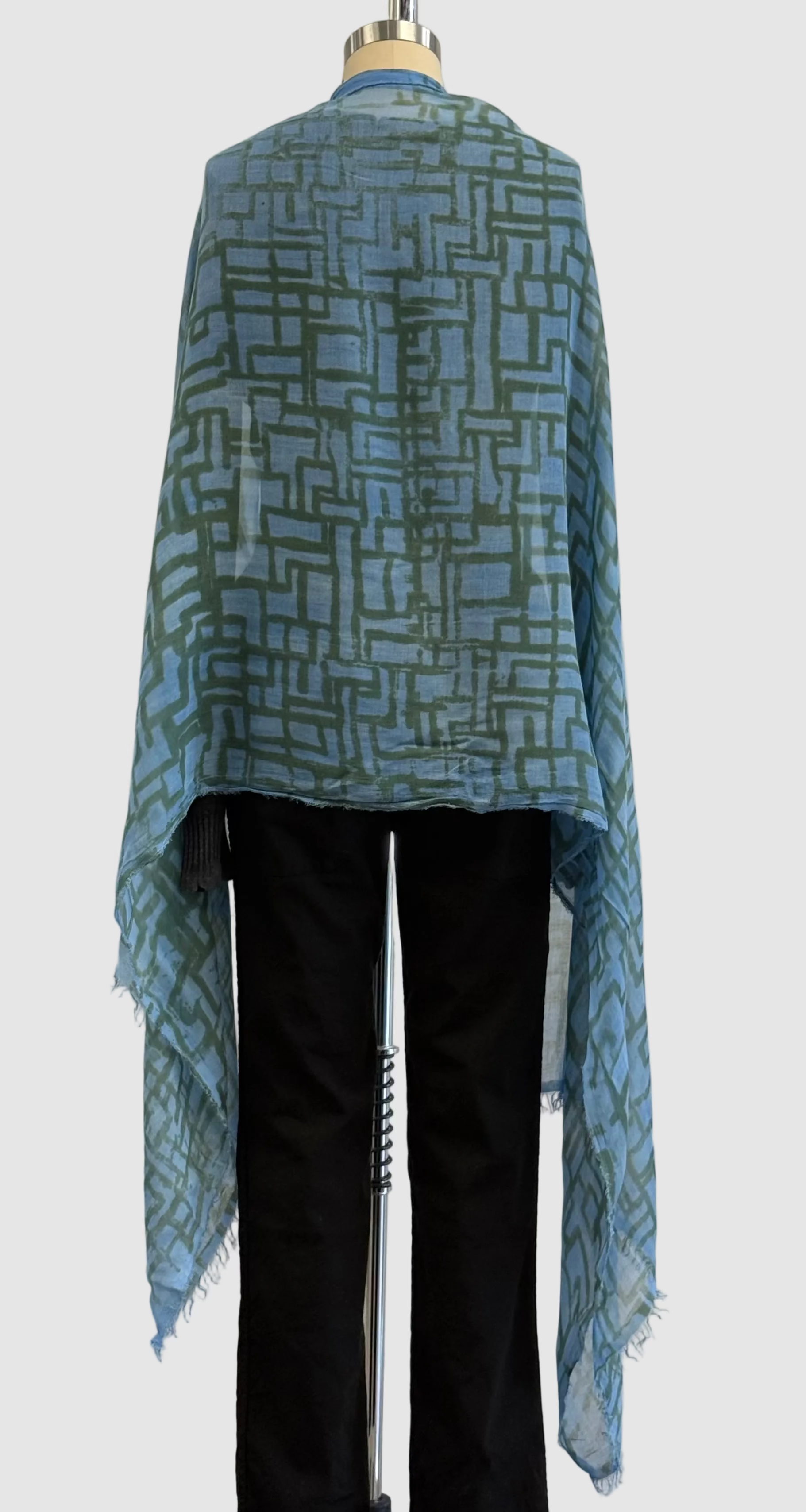 Annie Turbin Blue & Olive Geometric Modal Scarf