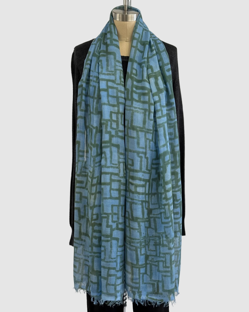 Annie Turbin Blue & Olive Geometric Modal Scarf