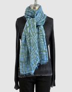 Annie Turbin Blue & Olive Geometric Modal Scarf