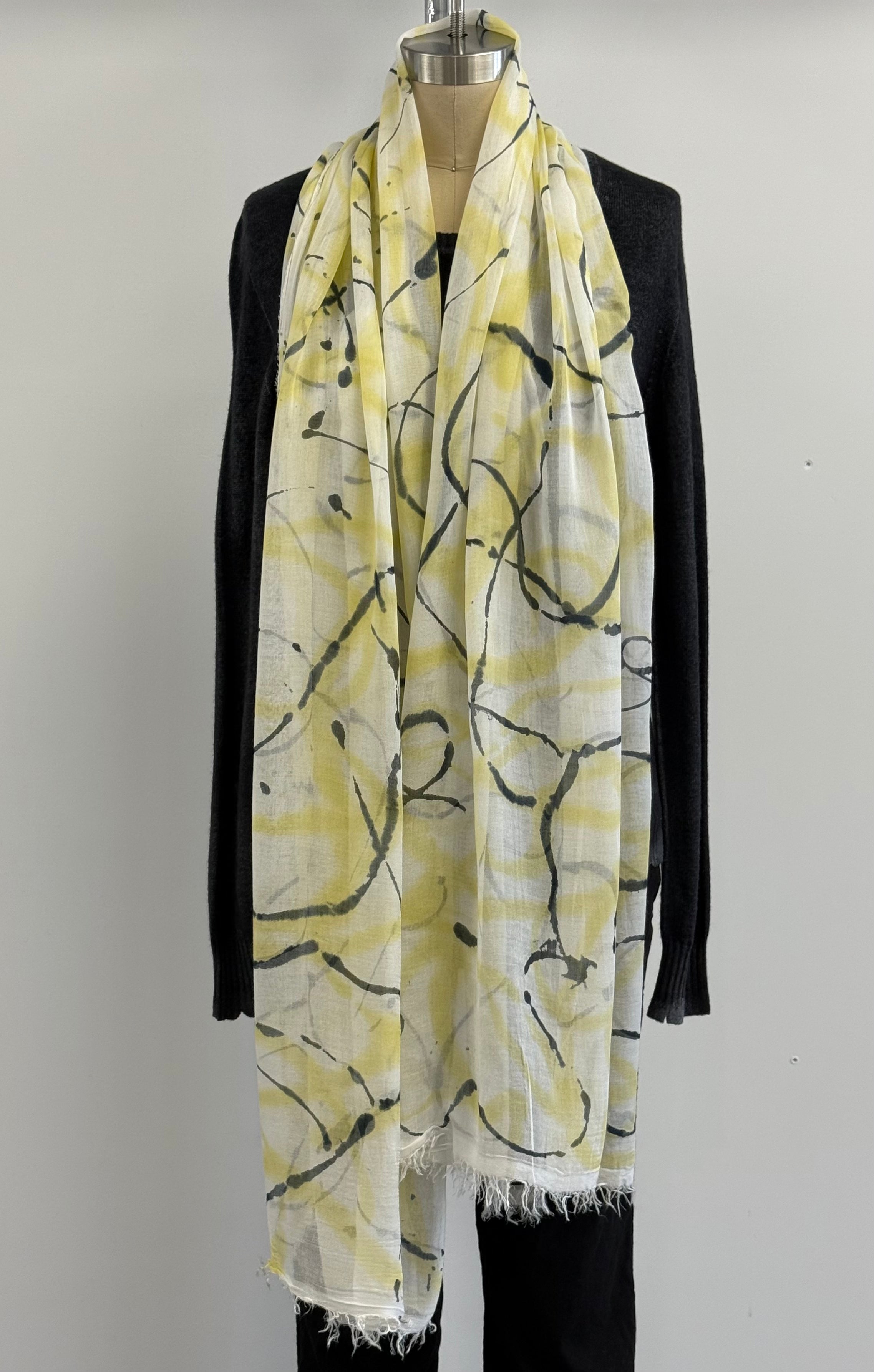 Annie Turbin Black & Yellow Swirl Modal Scarf