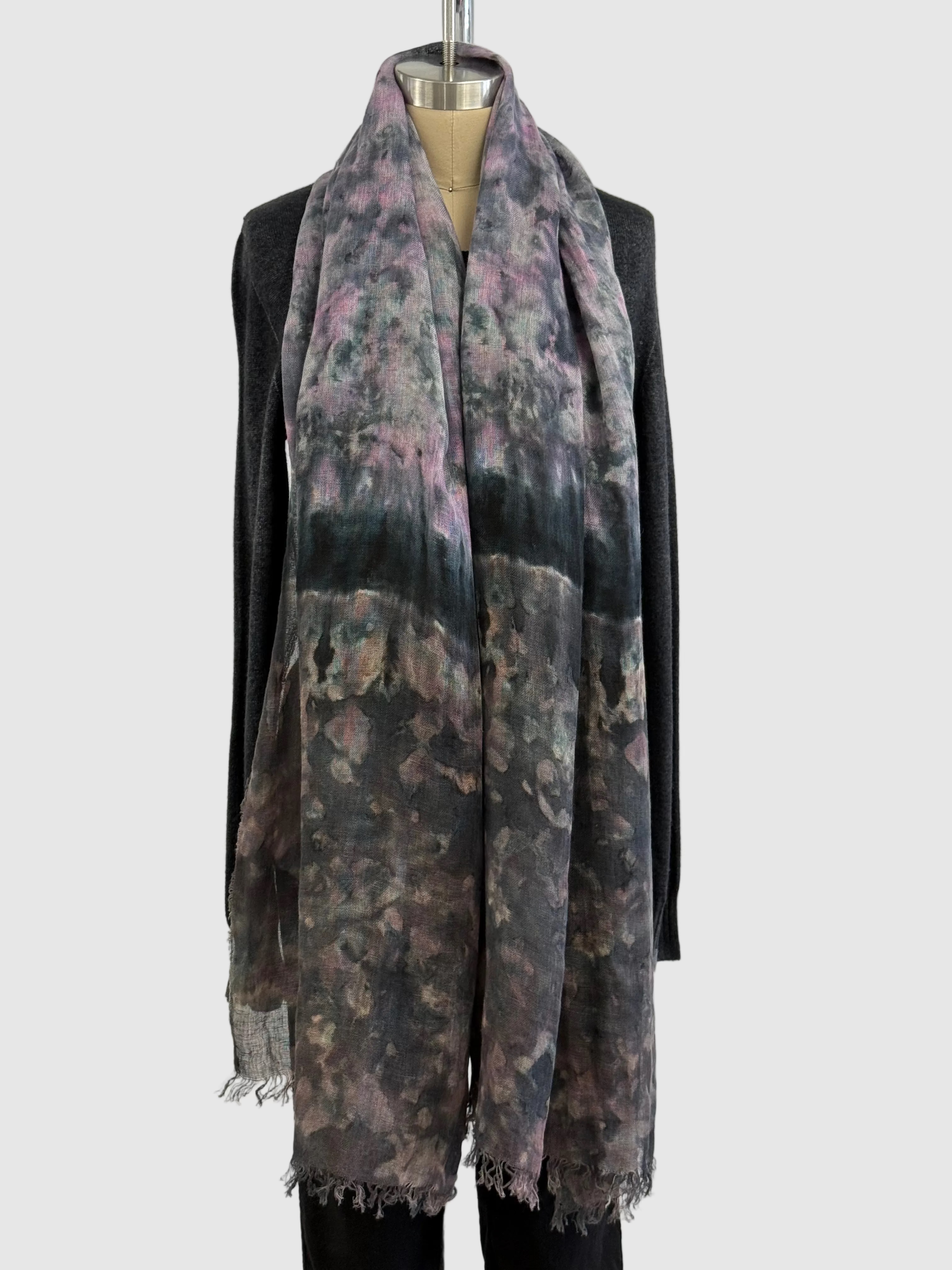 Annie Turbin Pink & Chocolate Botanical Linen Scarf