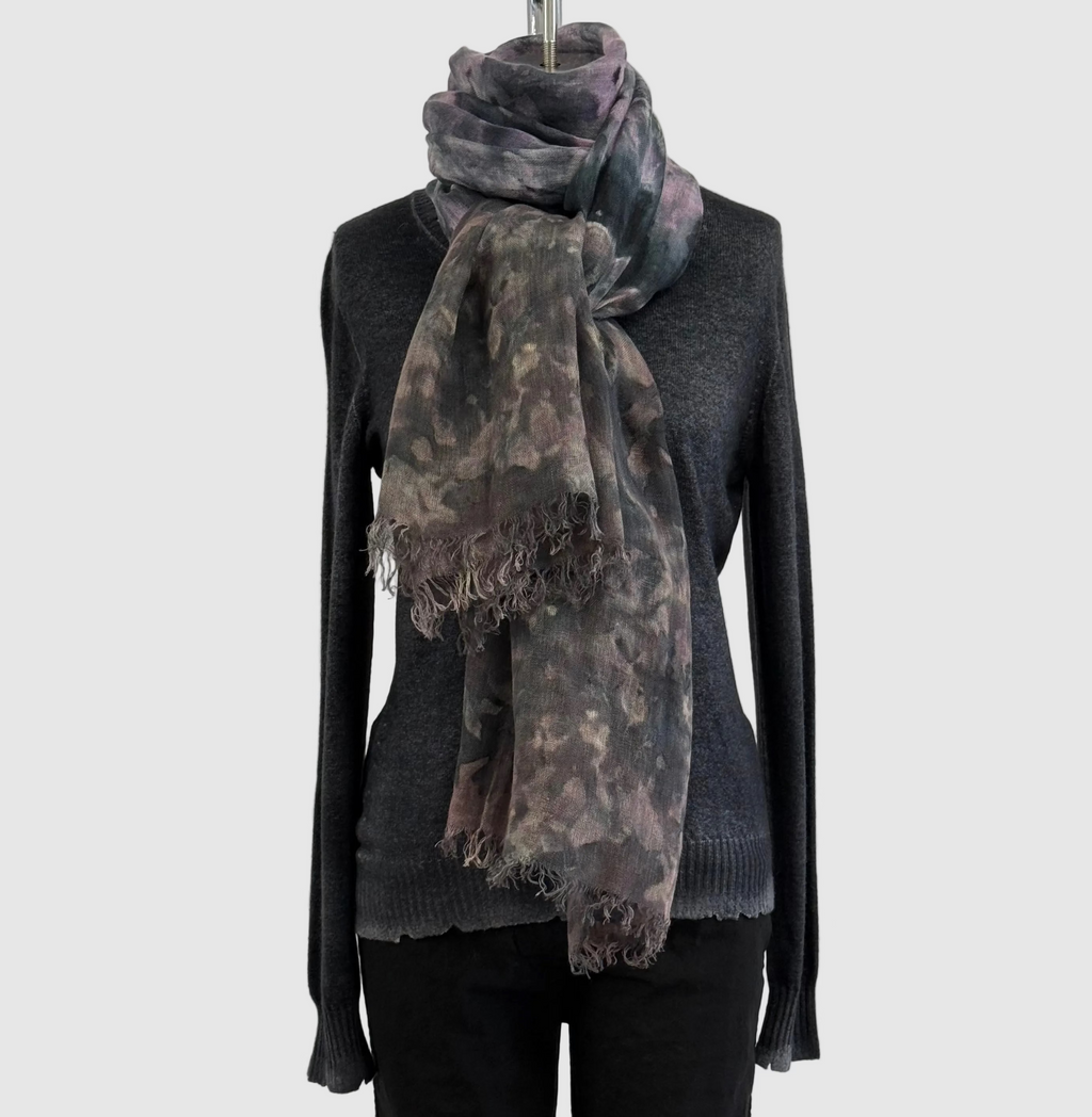 Annie Turbin Pink & Chocolate Botanical Linen Scarf