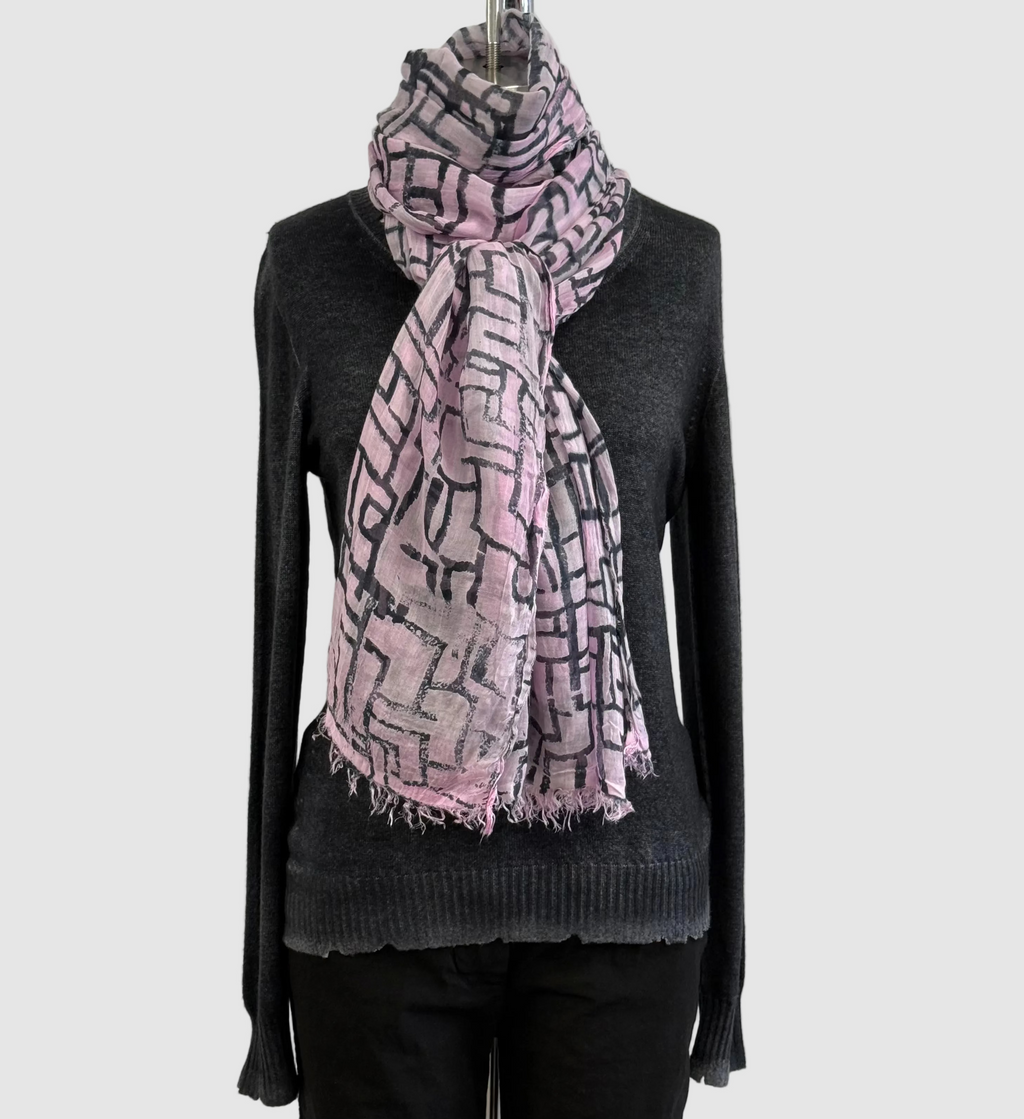 Annie Turbin Pink & Black Geometric Modal Scarf