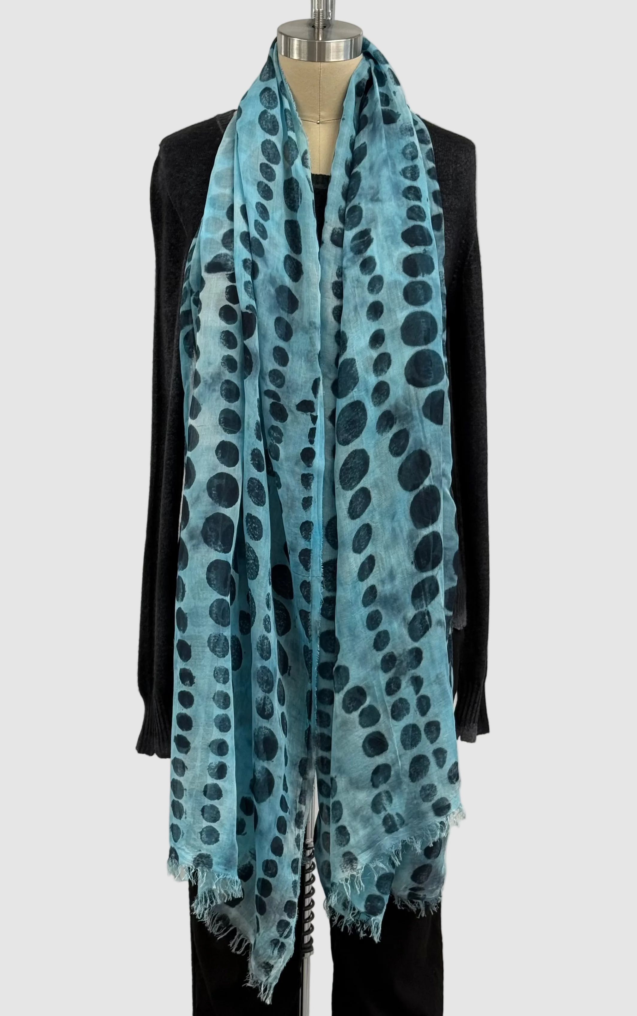 Annie Turbin Turquoise & Black Wavy Dot Modal Scarf