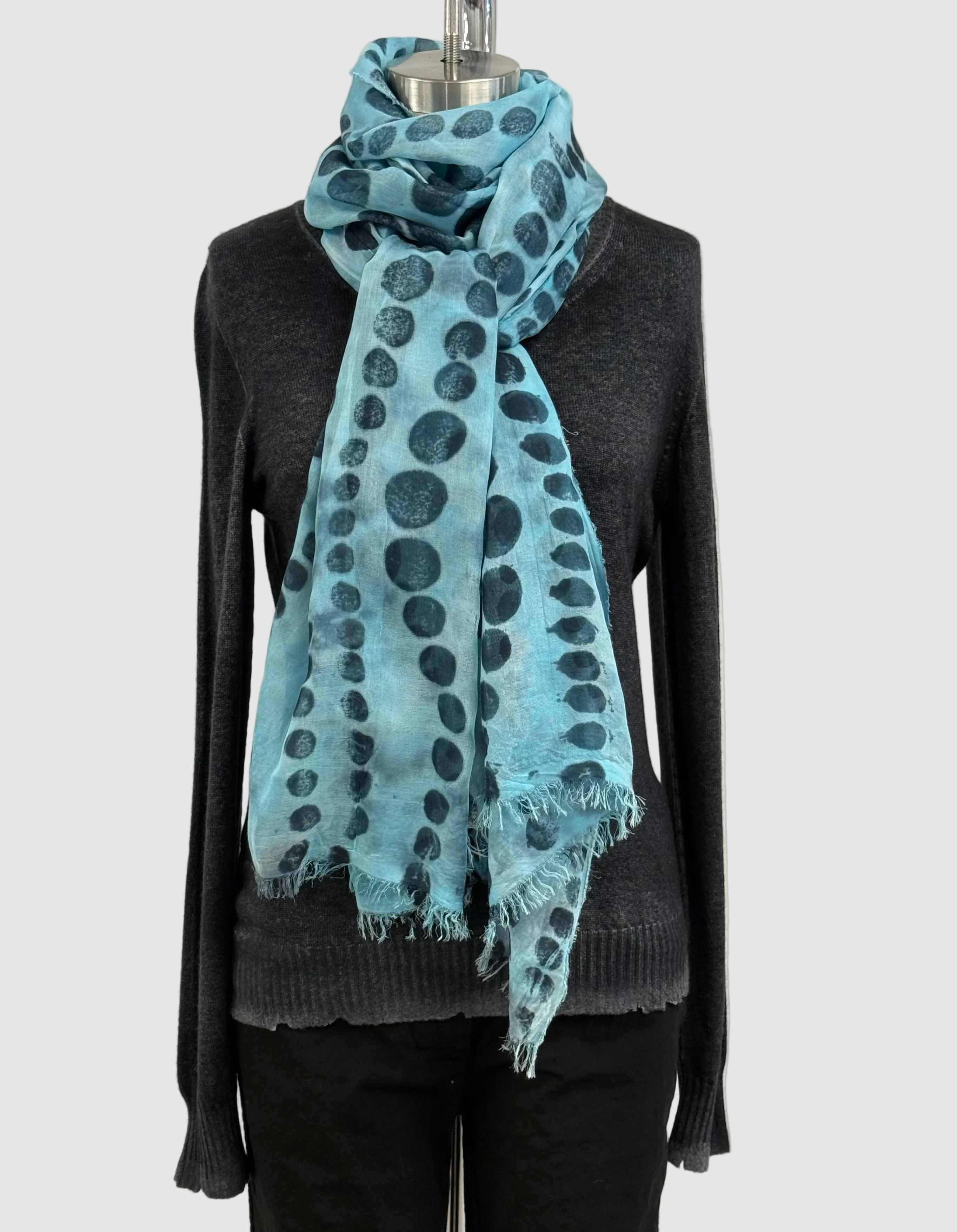 Annie Turbin Turquoise & Black Wavy Dot Modal Scarf