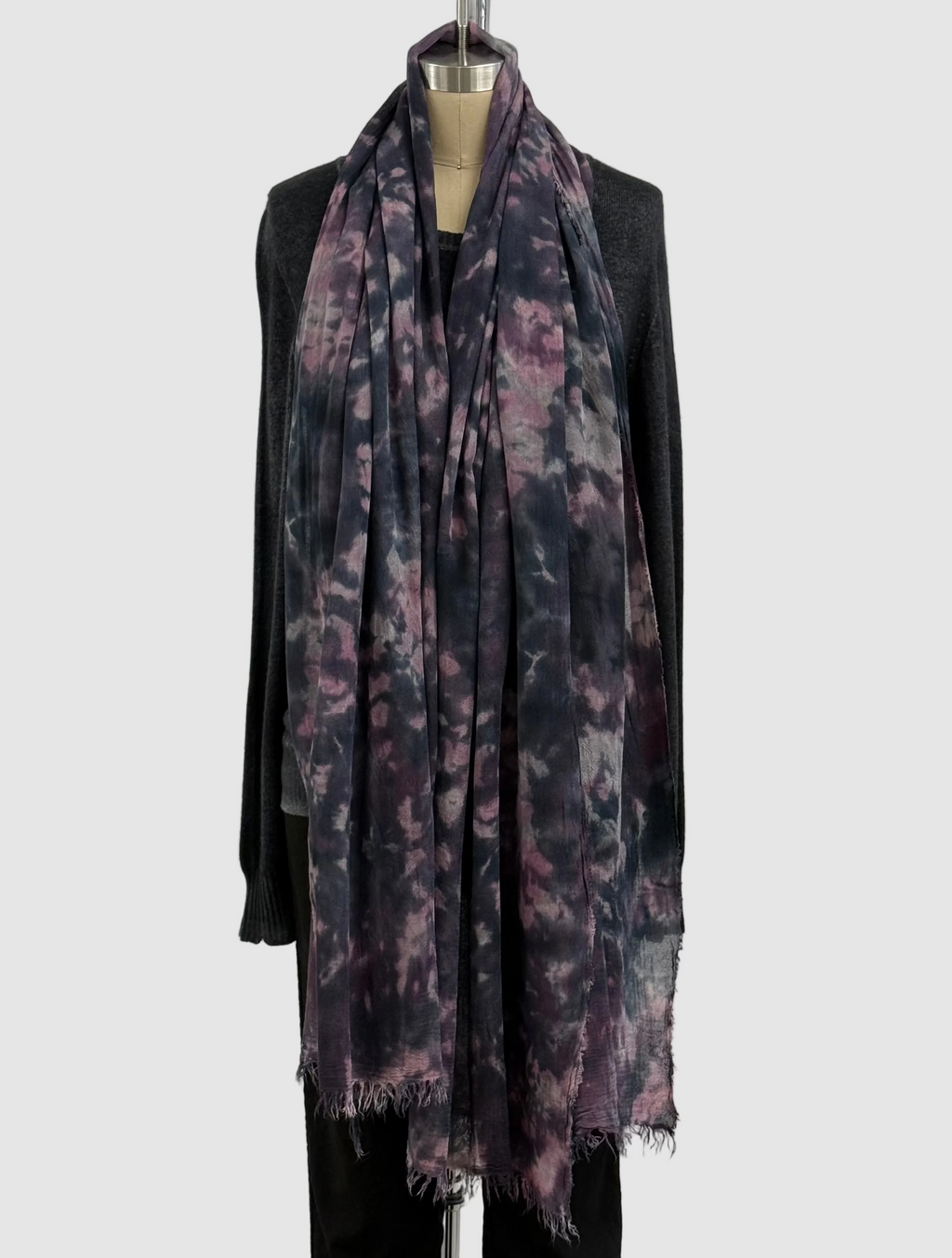 Annie Turbin Eggplant Botanical Silk Scarf