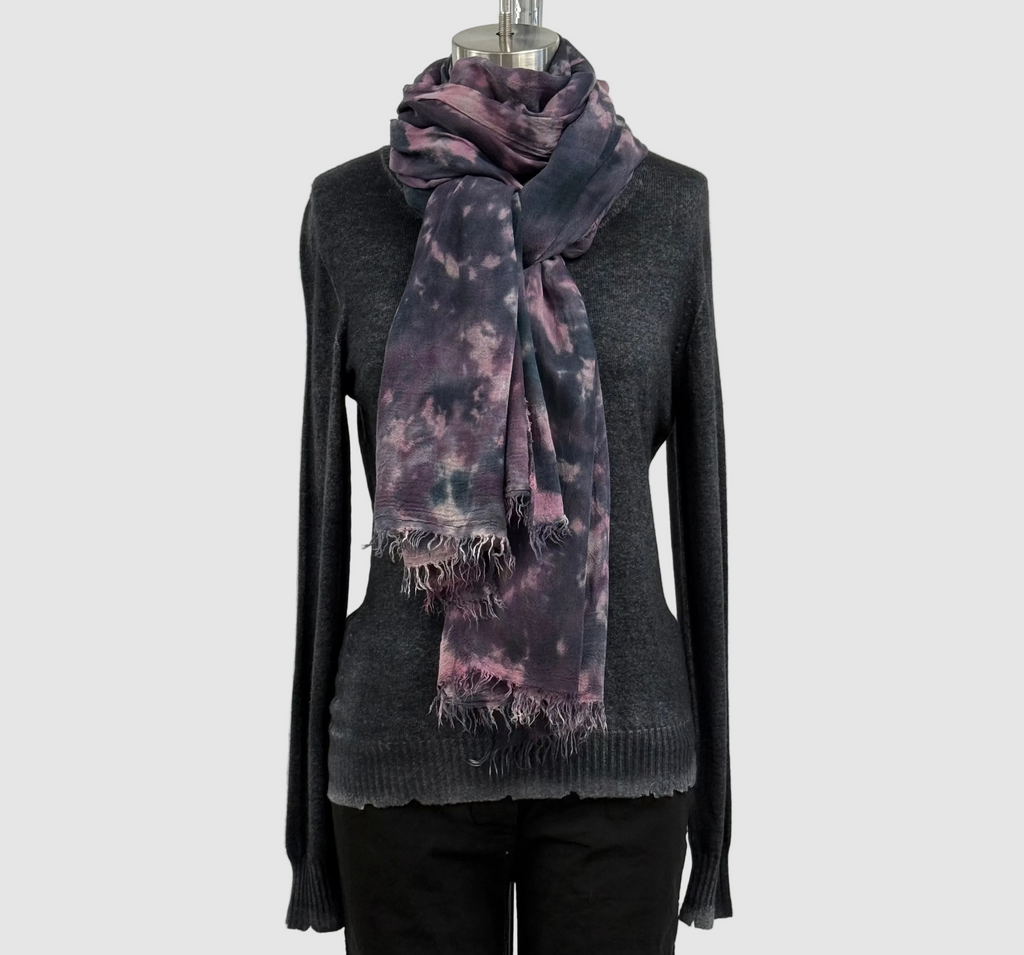 Annie Turbin Eggplant Botanical Silk Scarf