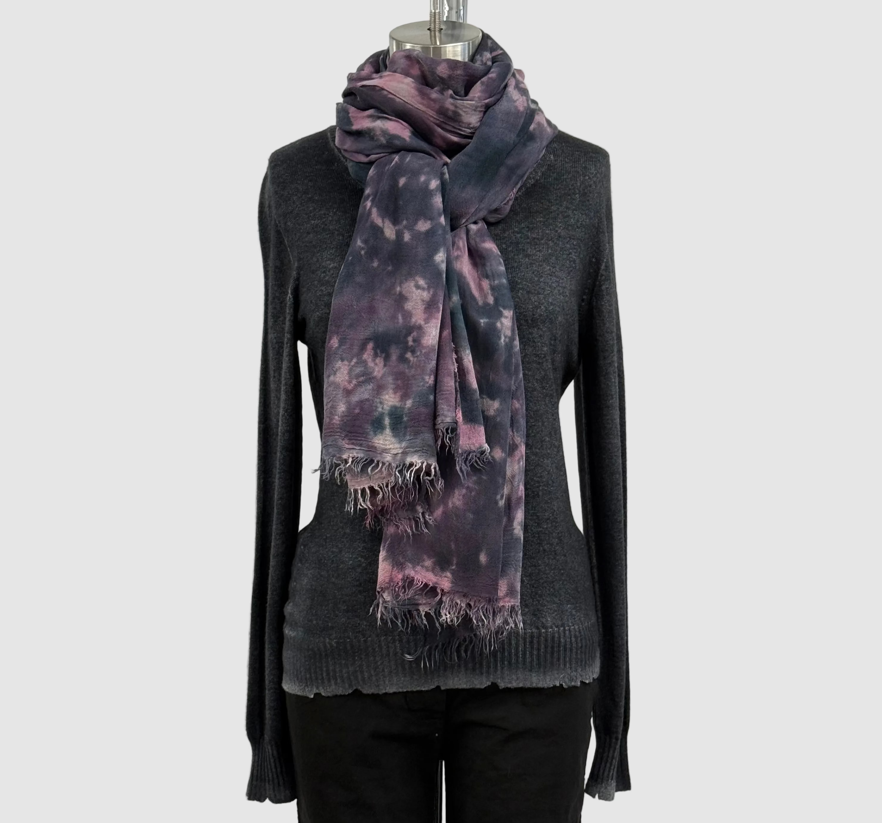 Annie Turbin Eggplant Botanical Silk Scarf