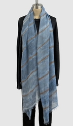 Annie Turbin Blue & Caramel Striped Modal Scarf