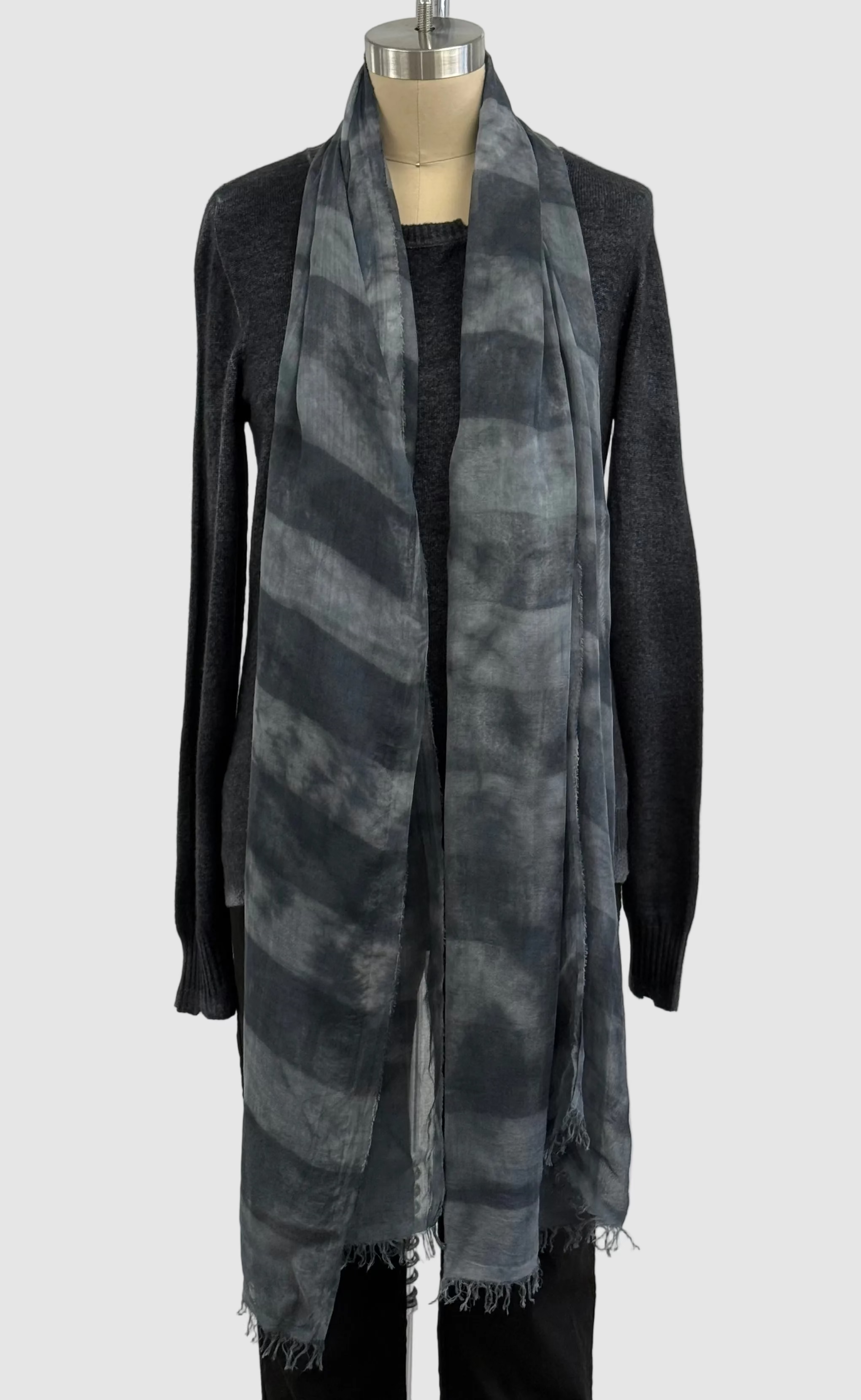 Annie Turbin Grey Botanical Rugby Striped Modal Scarf