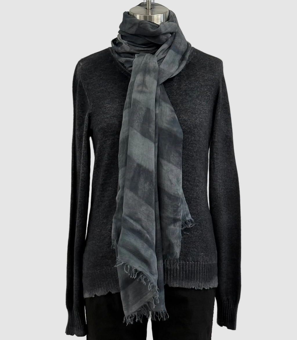 Annie Turbin Grey Botanical Rugby Striped Modal Scarf