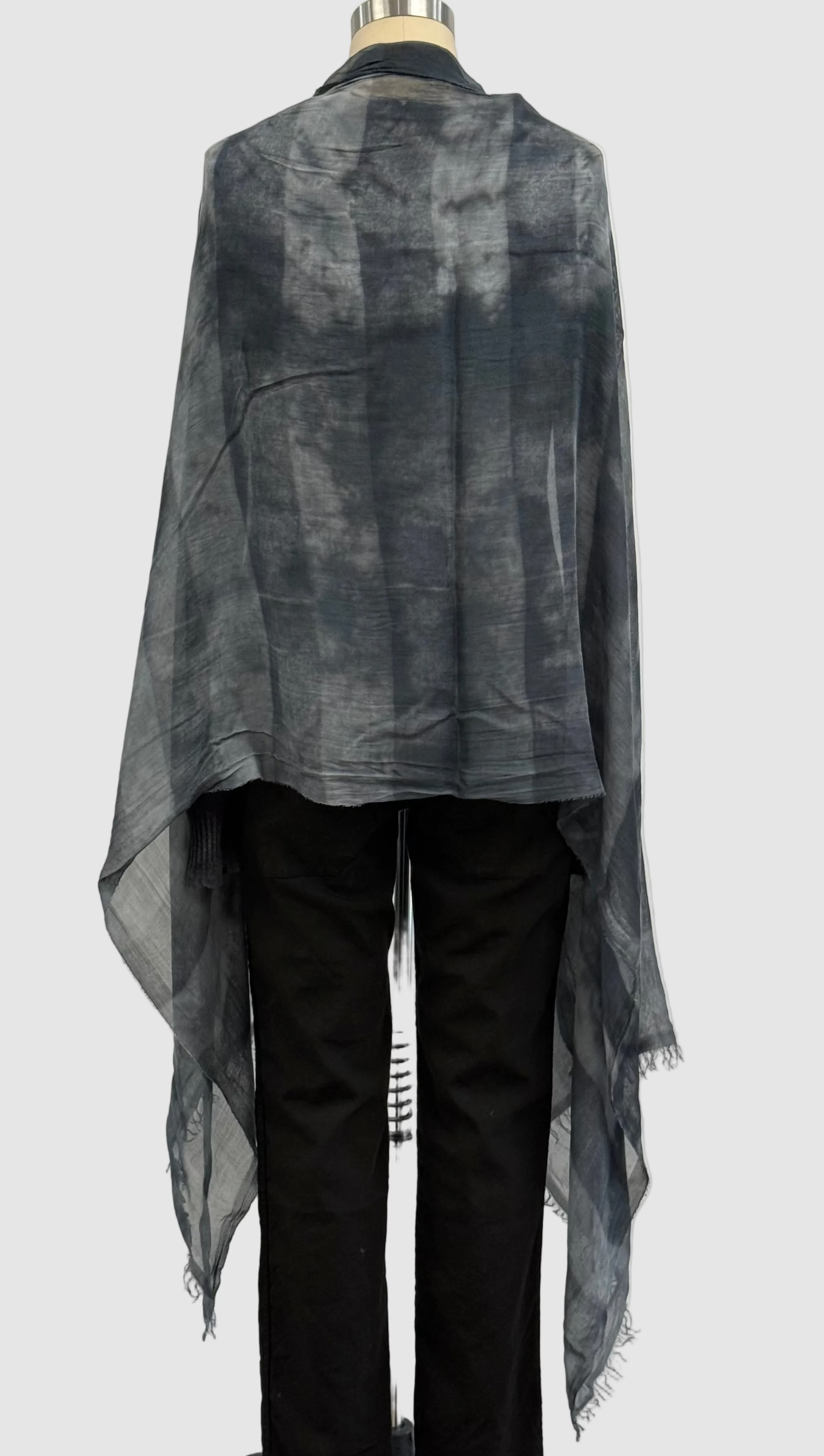 Annie Turbin Grey Botanical Rugby Striped Modal Scarf