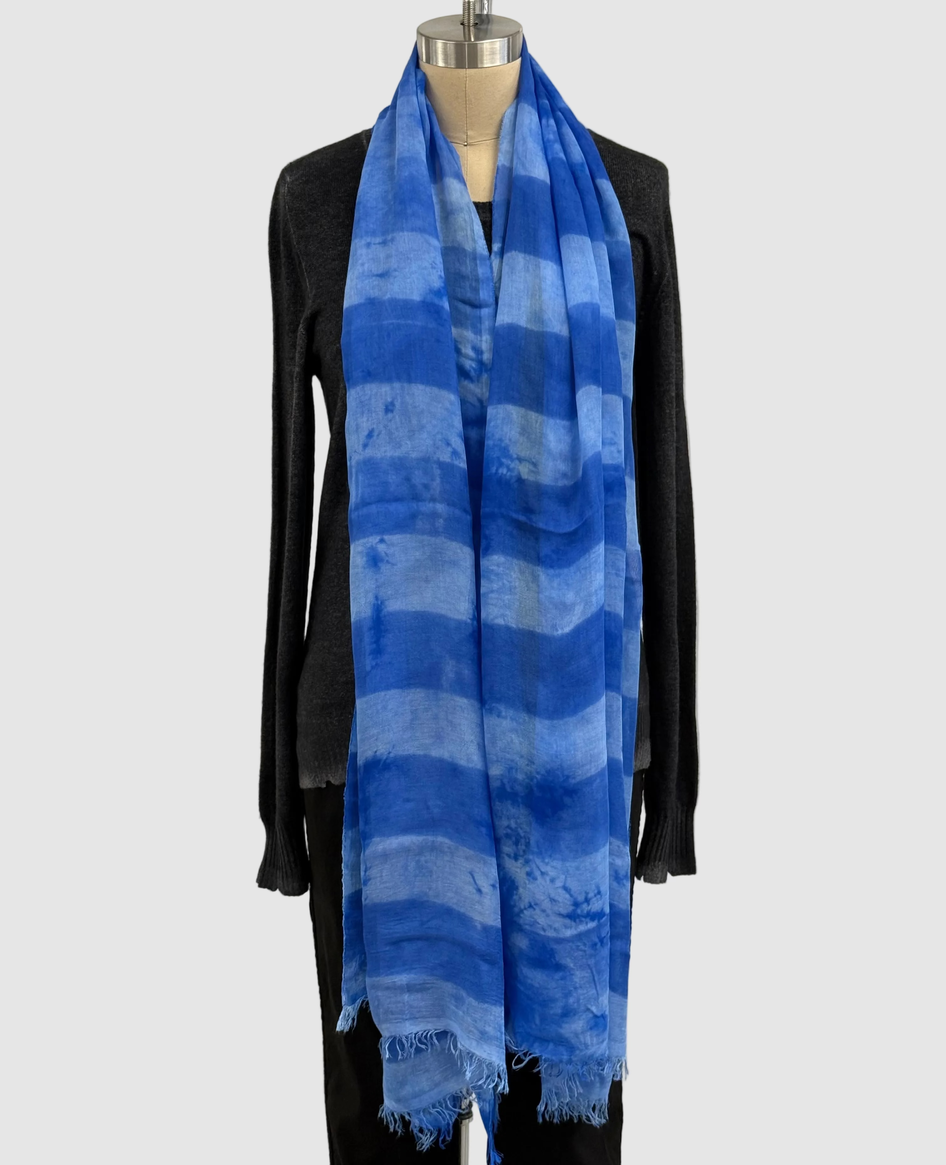 Annie Turbin Bright Blue Rugby Striped Modal Scarf
