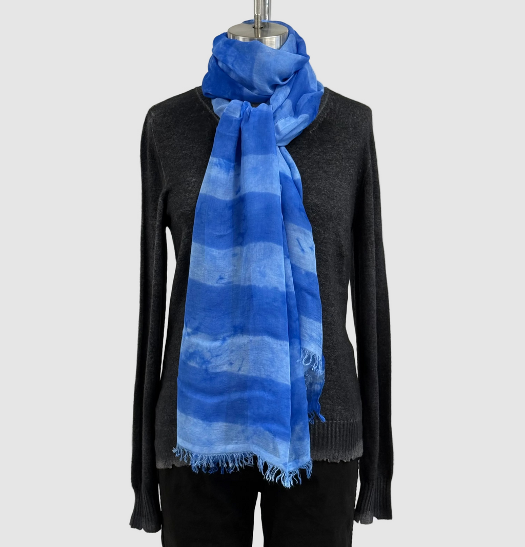 Annie Turbin Bright Blue Rugby Striped Modal Scarf