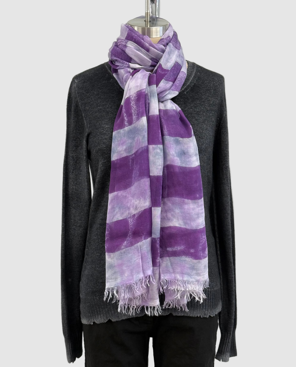 Annie Turbin Purple Botanical Rugby Stripe Modal Scarf