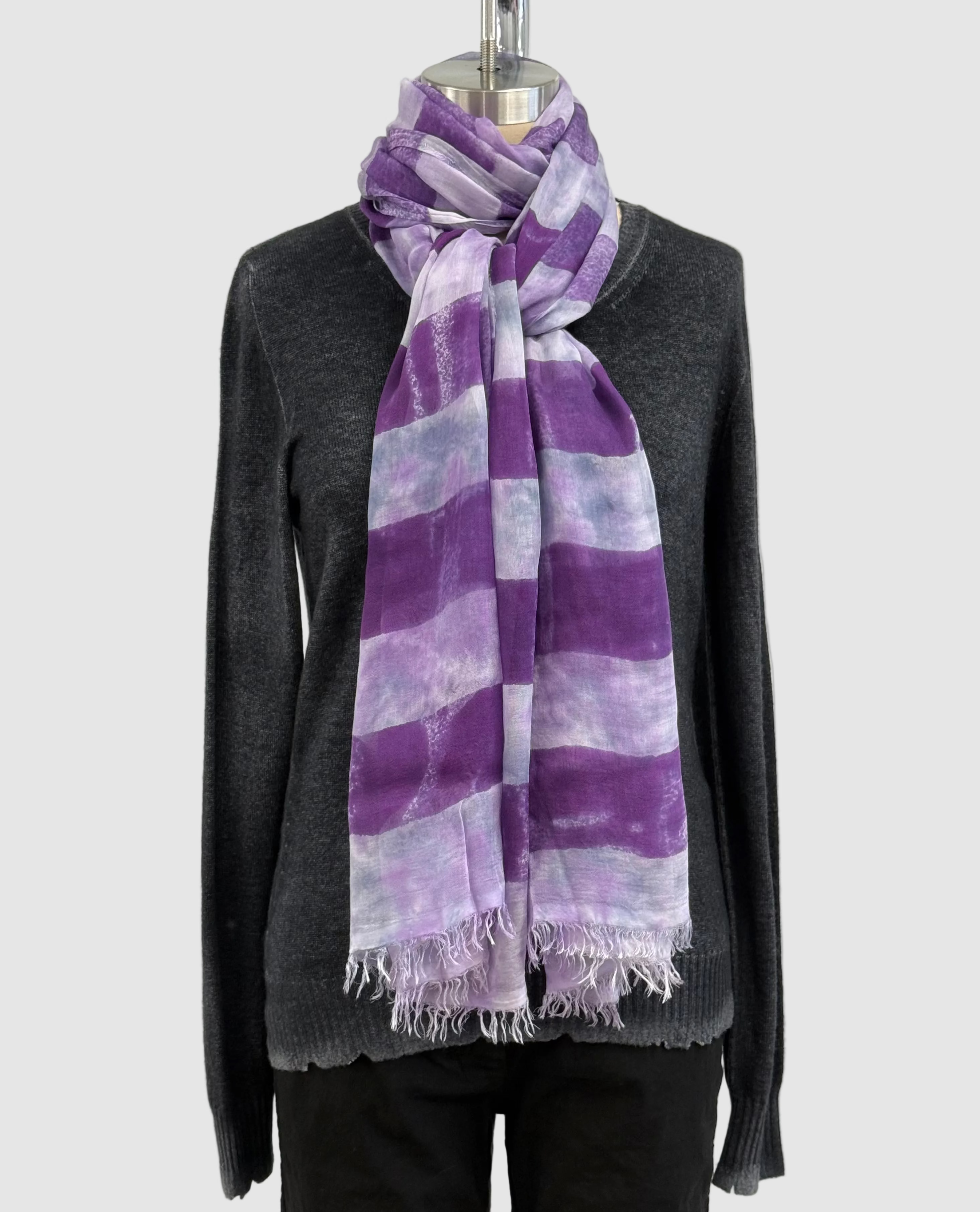 Annie Turbin Purple Botanical Rugby Stripe Modal Scarf