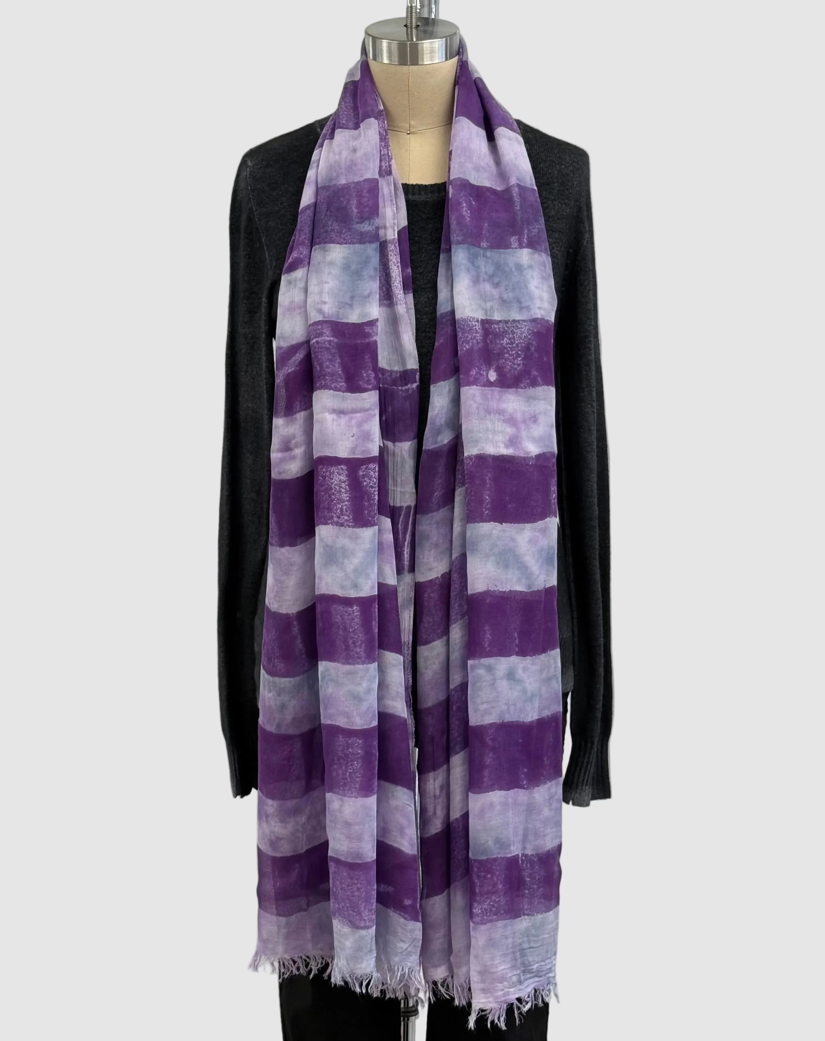 Annie Turbin Purple Botanical Rugby Stripe Modal Scarf