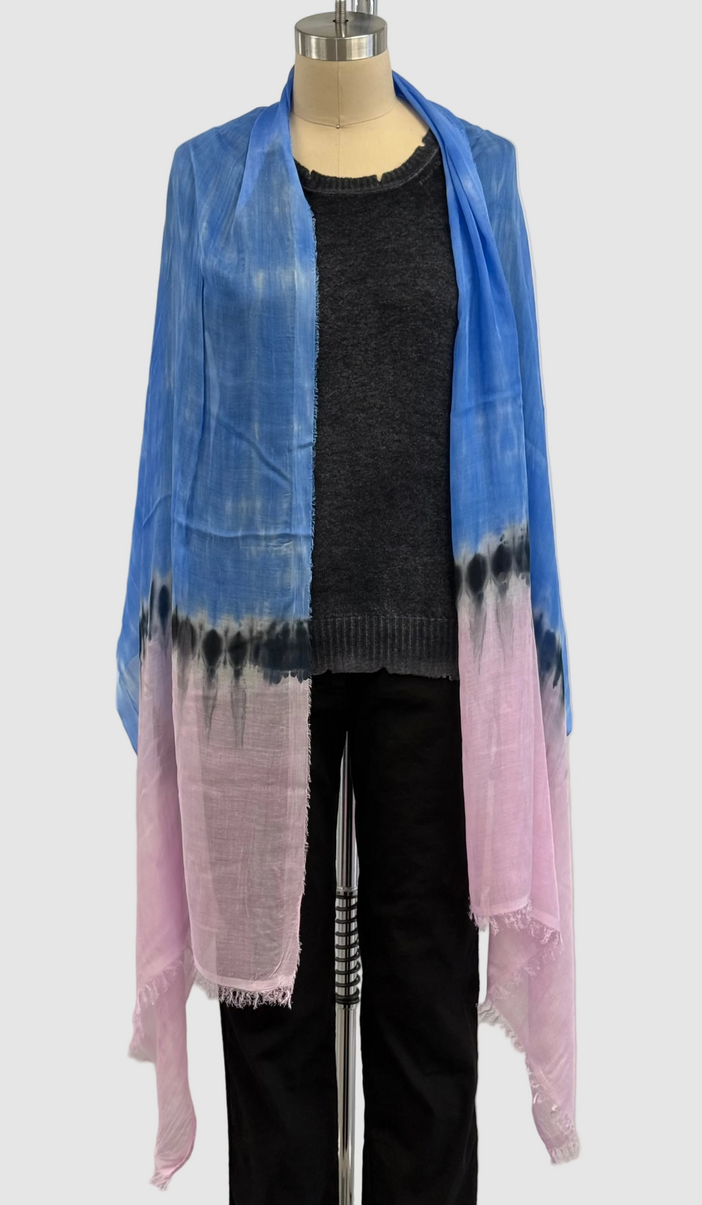 Annie Turbin Blue Pink Black Stripe Modal Scarf