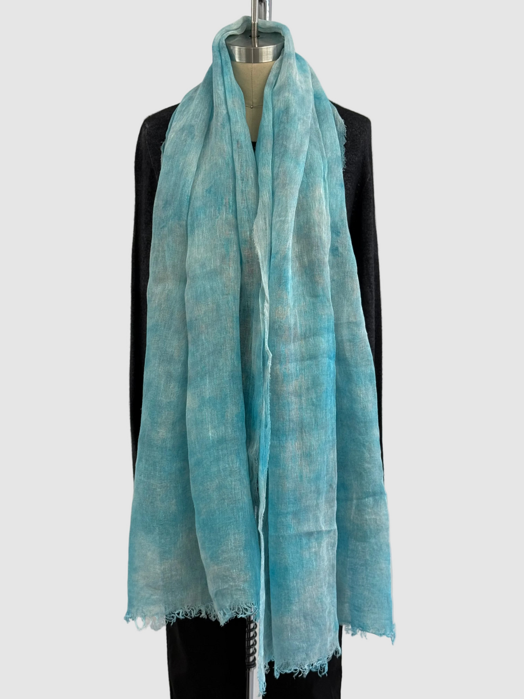 Annie Turbin Turquoise Botanical Linen Scarf
