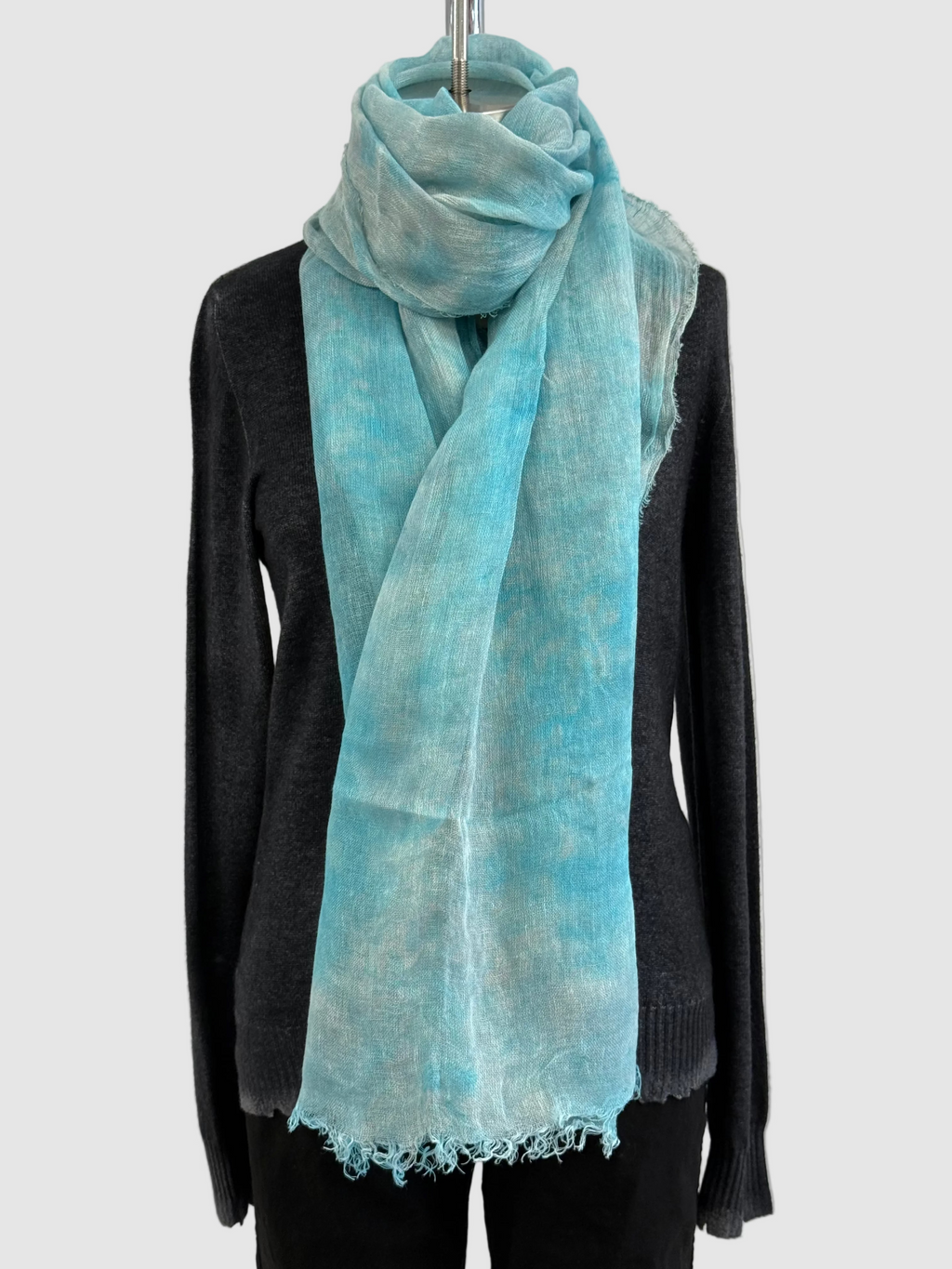 Annie Turbin Turquoise Botanical Linen Scarf