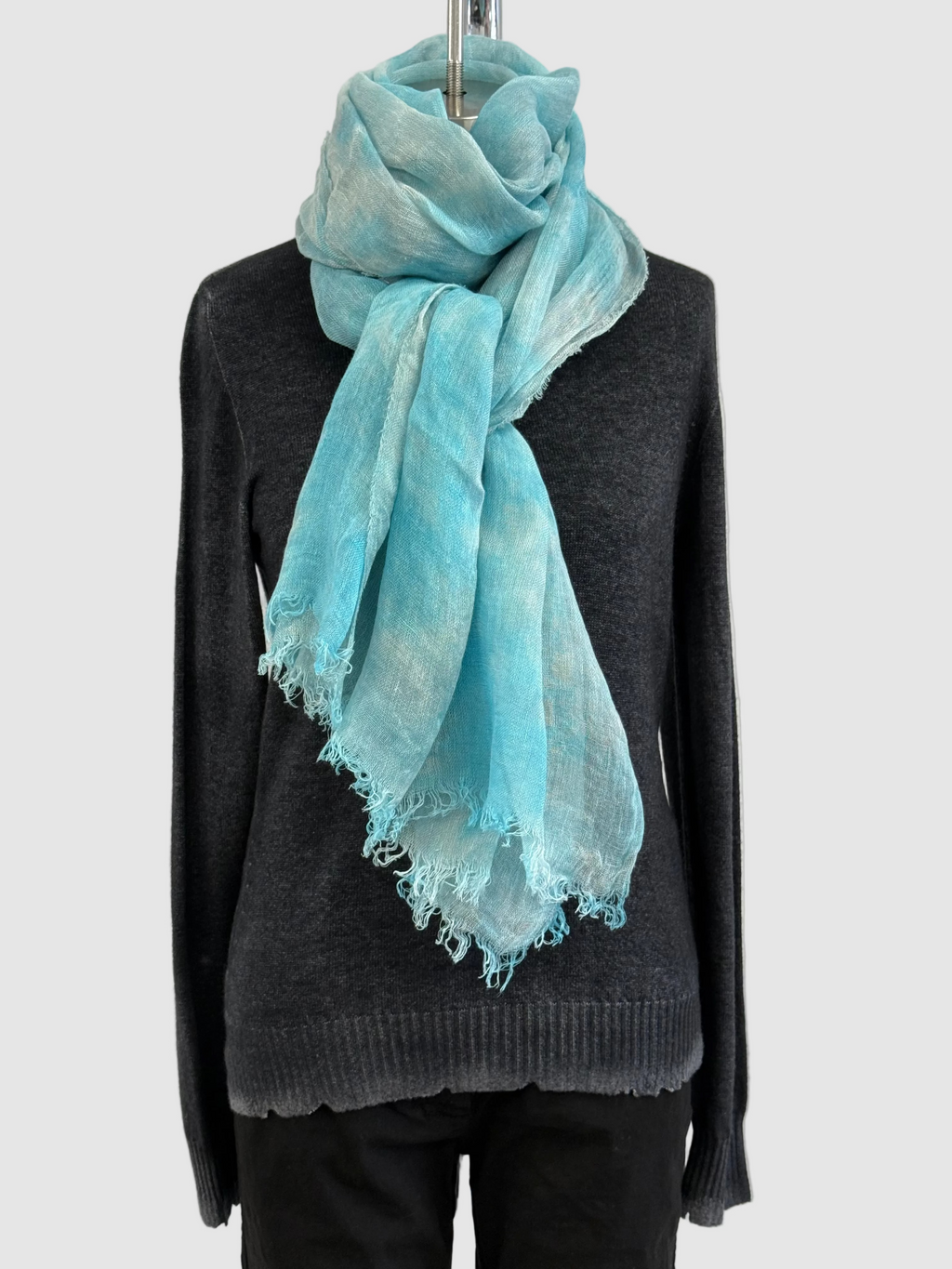 Annie Turbin Turquoise Botanical Linen Scarf