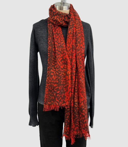 Annie Turbin Asian Red Black Leopard Modal Scarf
