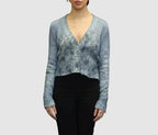 Avant Toi Daisy Print Brushed Cotton V Neck Crop Cardigan With Destroyed Edges In