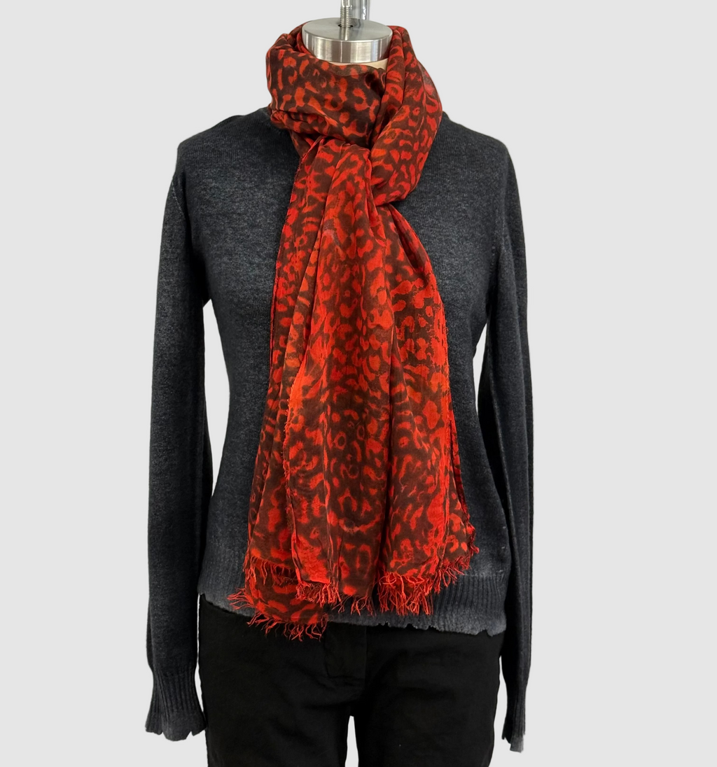 Annie Turbin Asian Red Black Leopard Modal Scarf