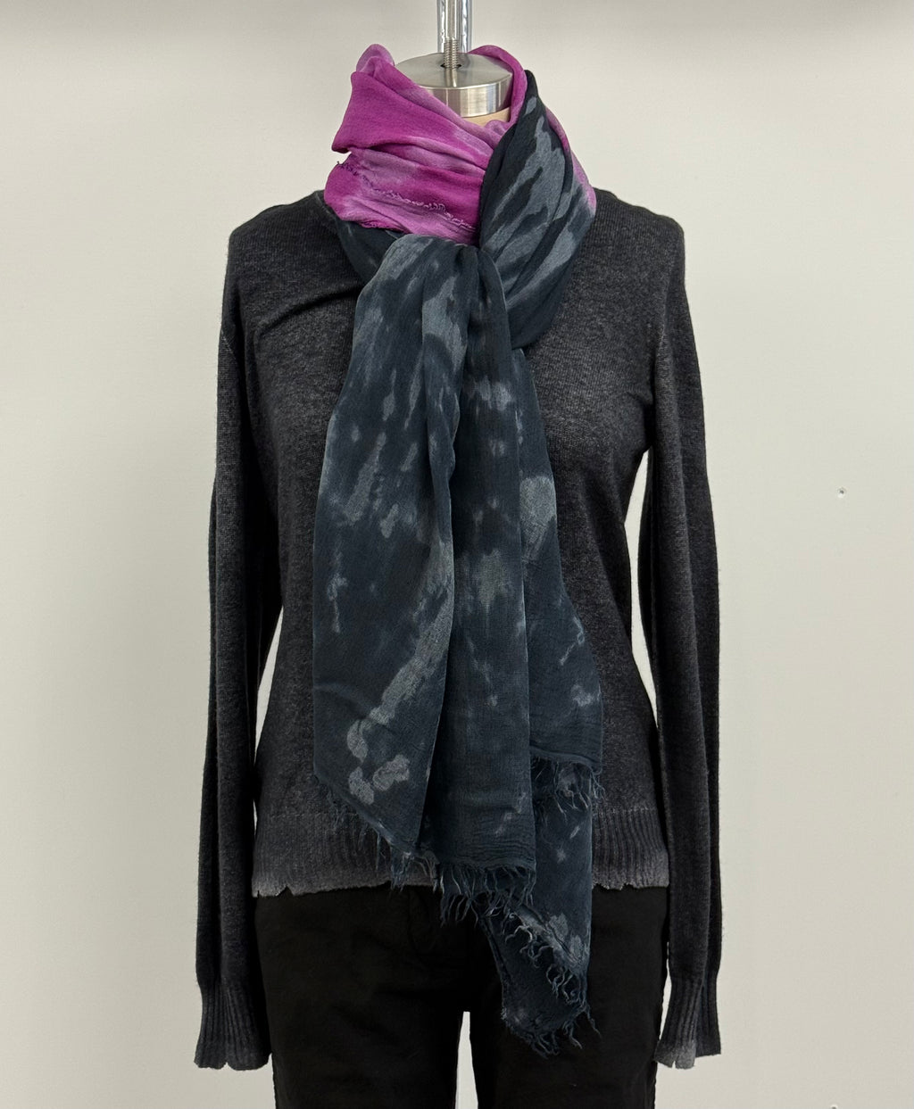 Annie Turbin Magenta Black Horizon Silk Scarf