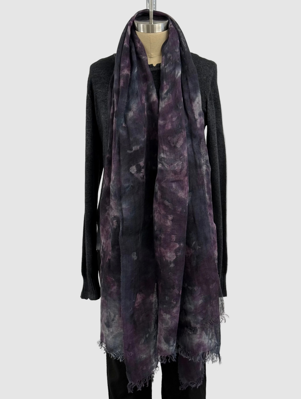 Annie Turbin Eggplant Charcoal Botanical Linen Scarf