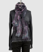 Annie Turbin Eggplant Charcoal Botanical Linen Scarf