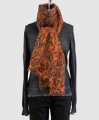 Annie Turbin Rust With Black Roses Modal Scarf