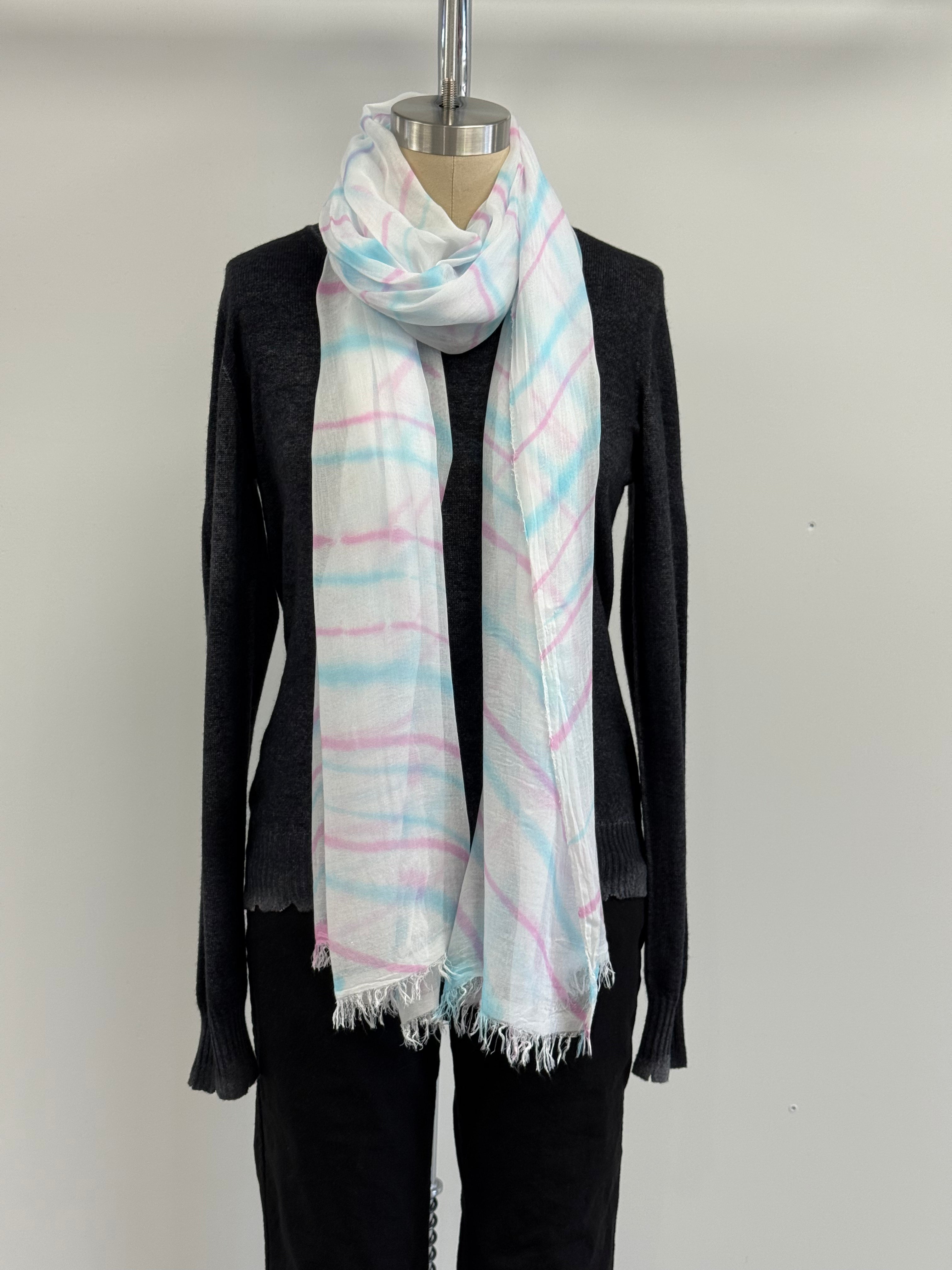 Annie Turbin Pink & Turquoise Diagonal Stripe Modal Scarf