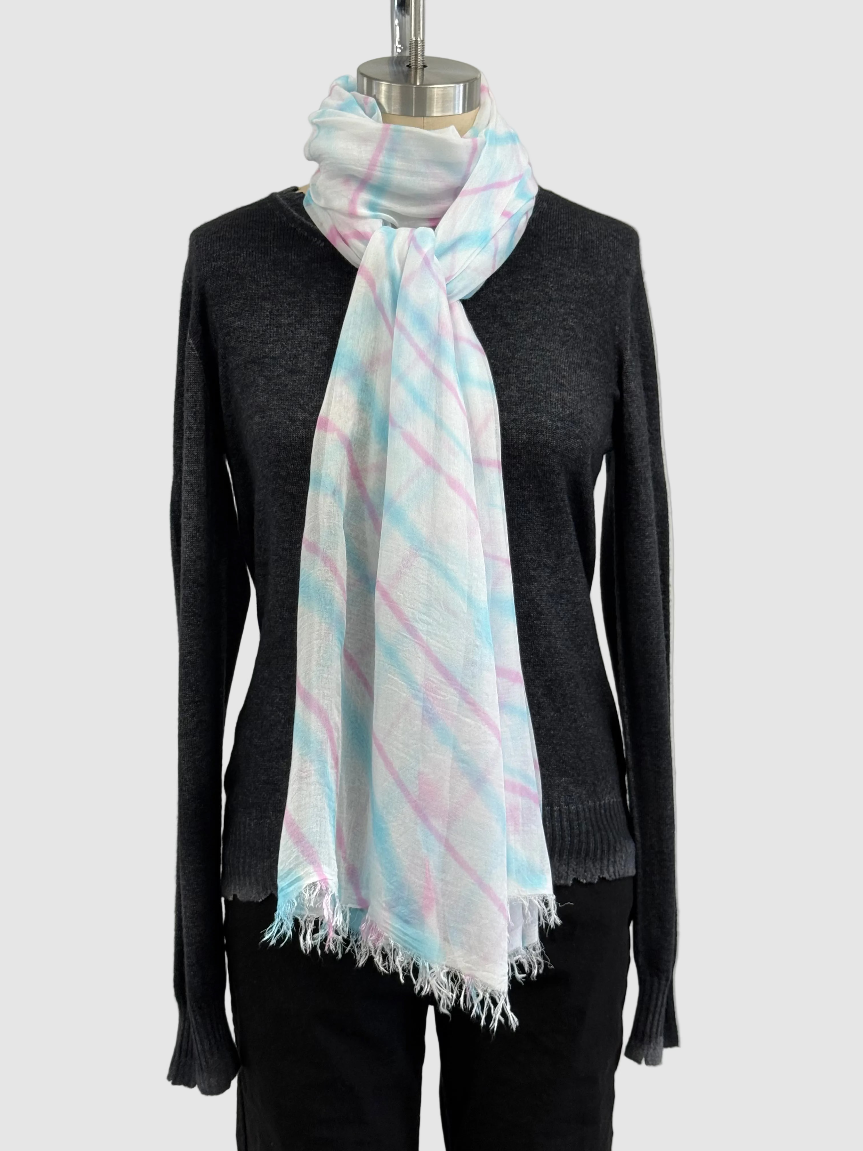 Annie Turbin Pink & Turquoise Diagonal Stripe Modal Scarf