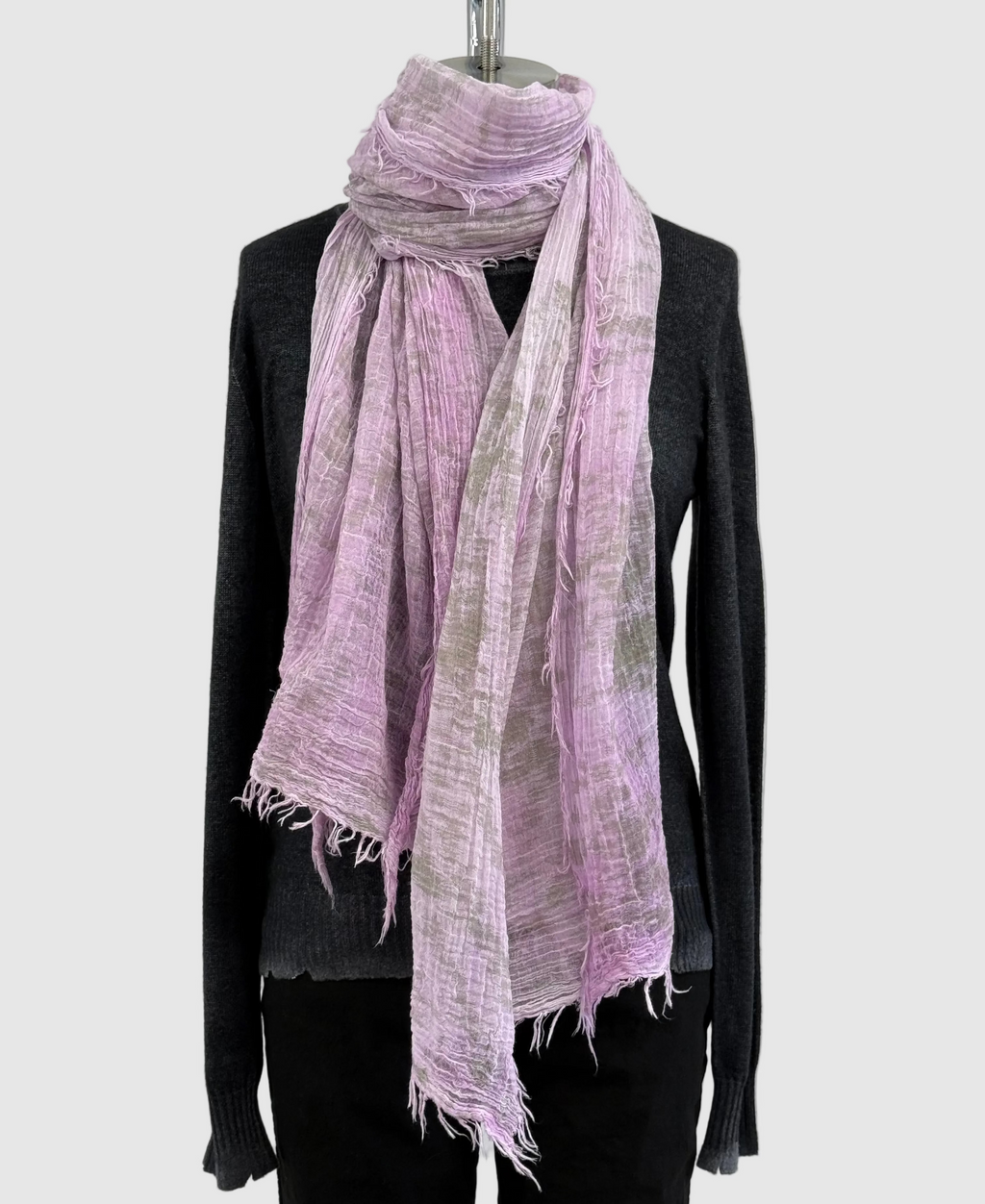 Annie Turbin Orchid With Olive Splatter Cotton Scarf