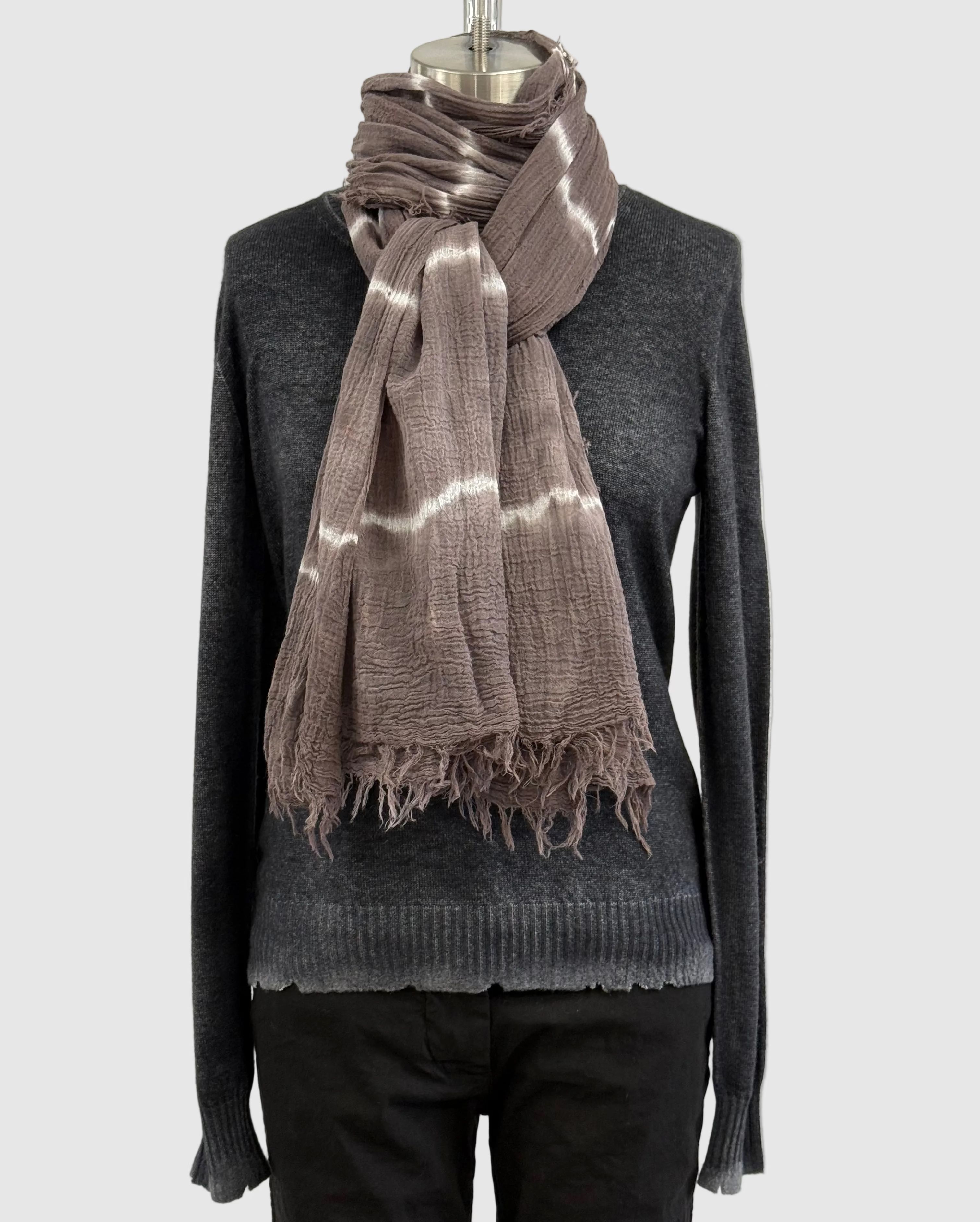 Annie Turbin Taupe & White Tie Dye Cotton Scarf