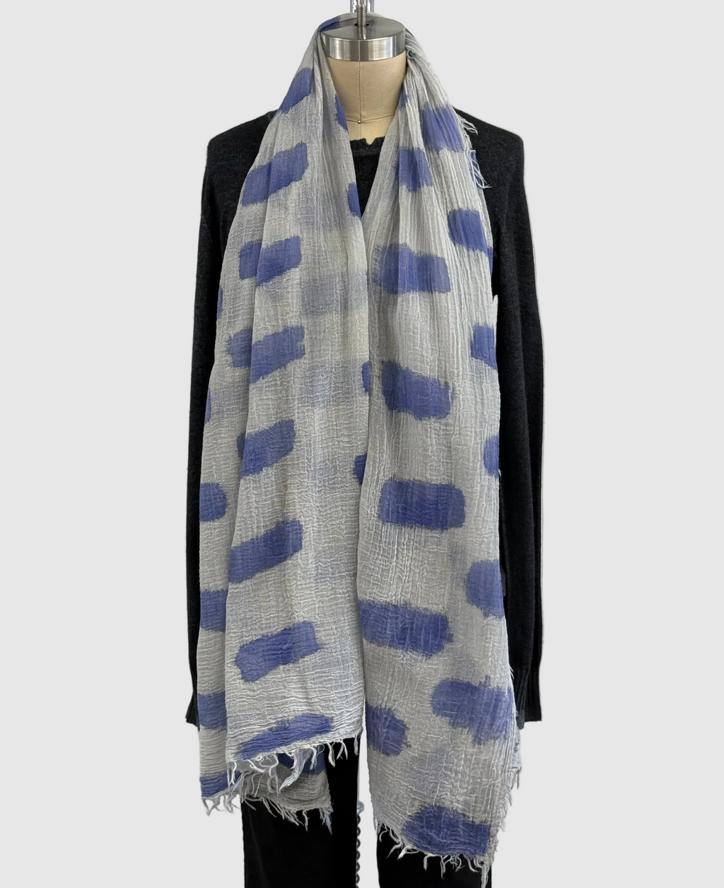 Annie Turbin Grey With Blue Rectangles Cotton Scafrf