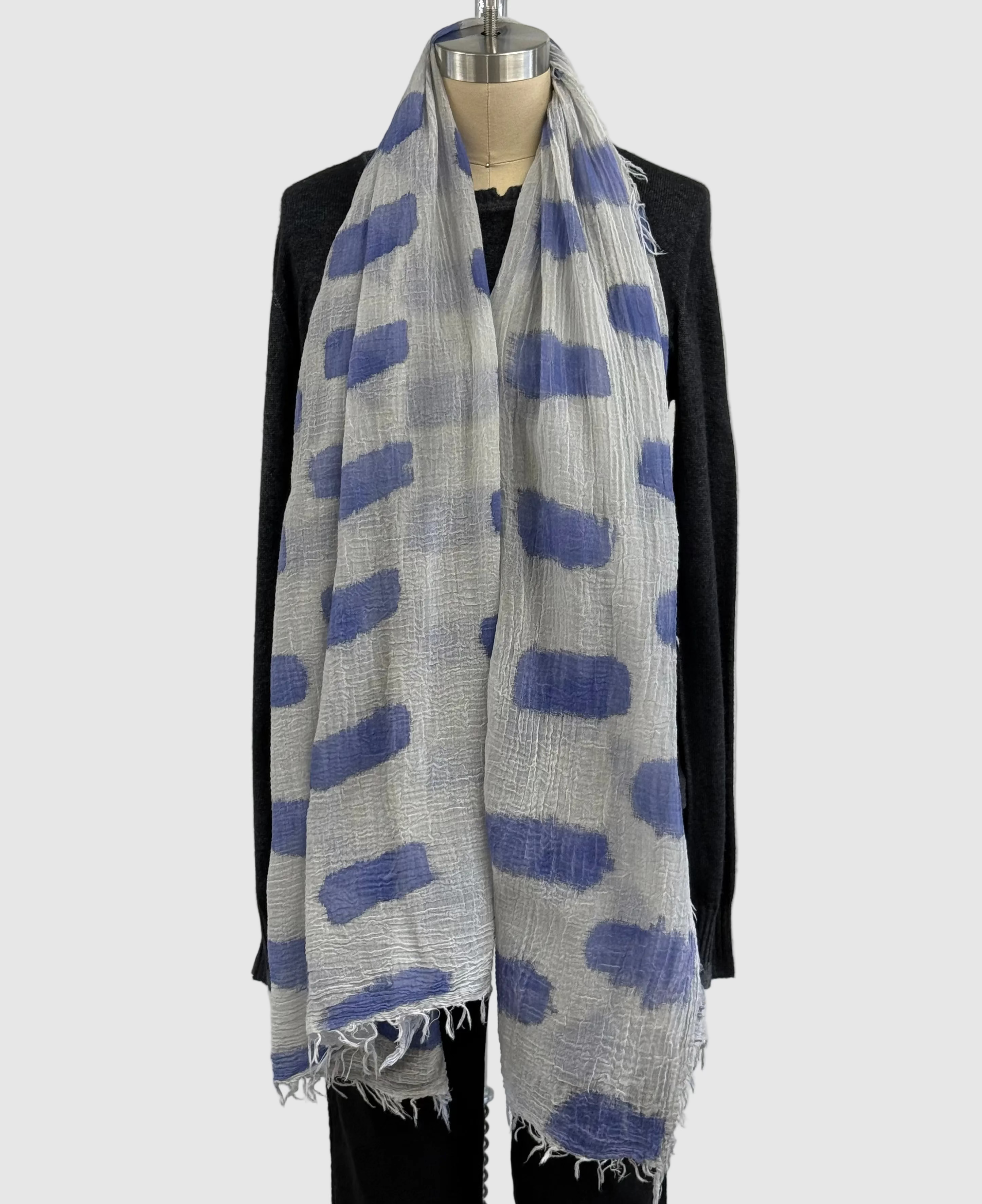 Annie Turbin Grey With Blue Rectangles Cotton Scafrf