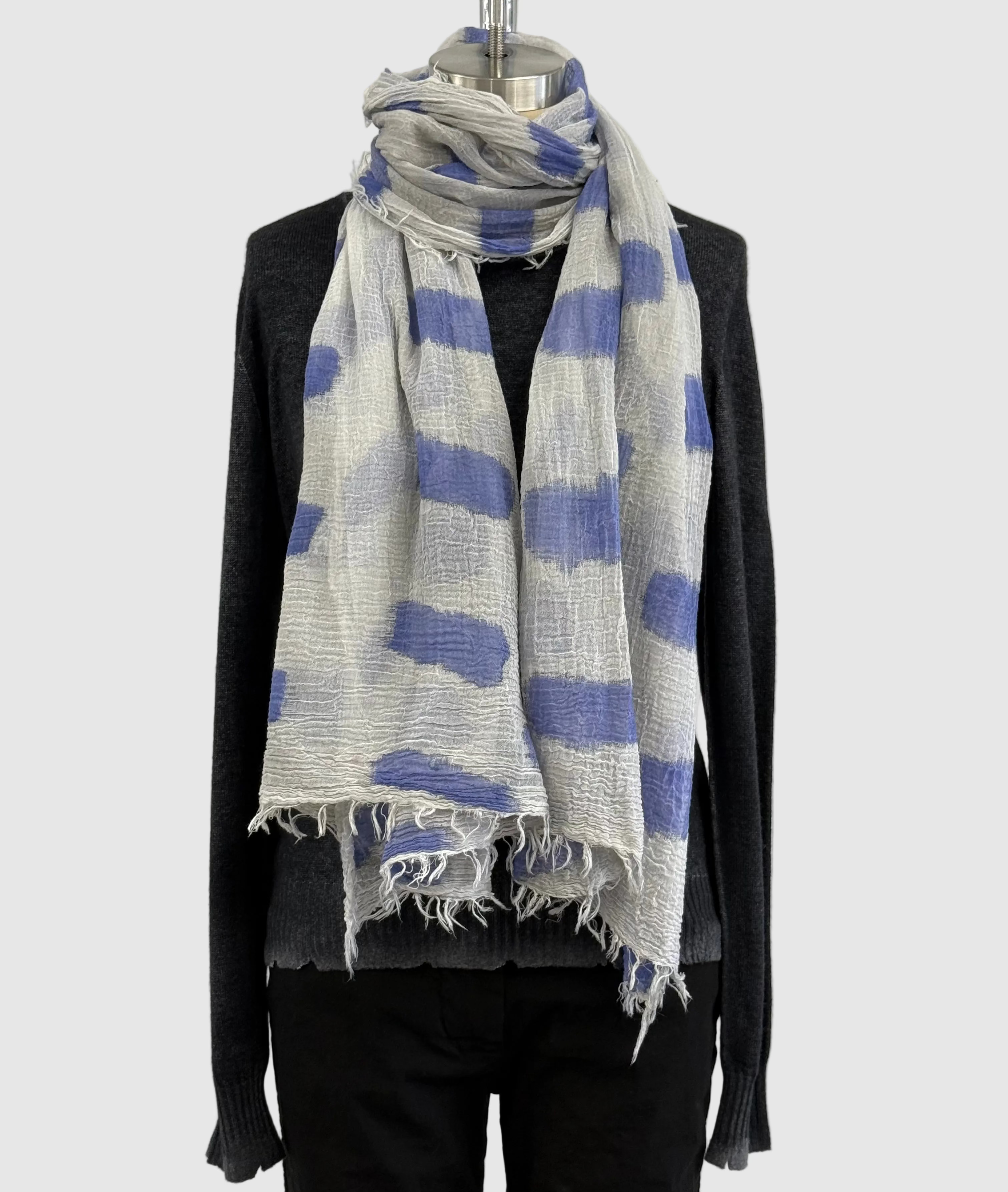 Annie Turbin Grey With Blue Rectangles Cotton Scafrf