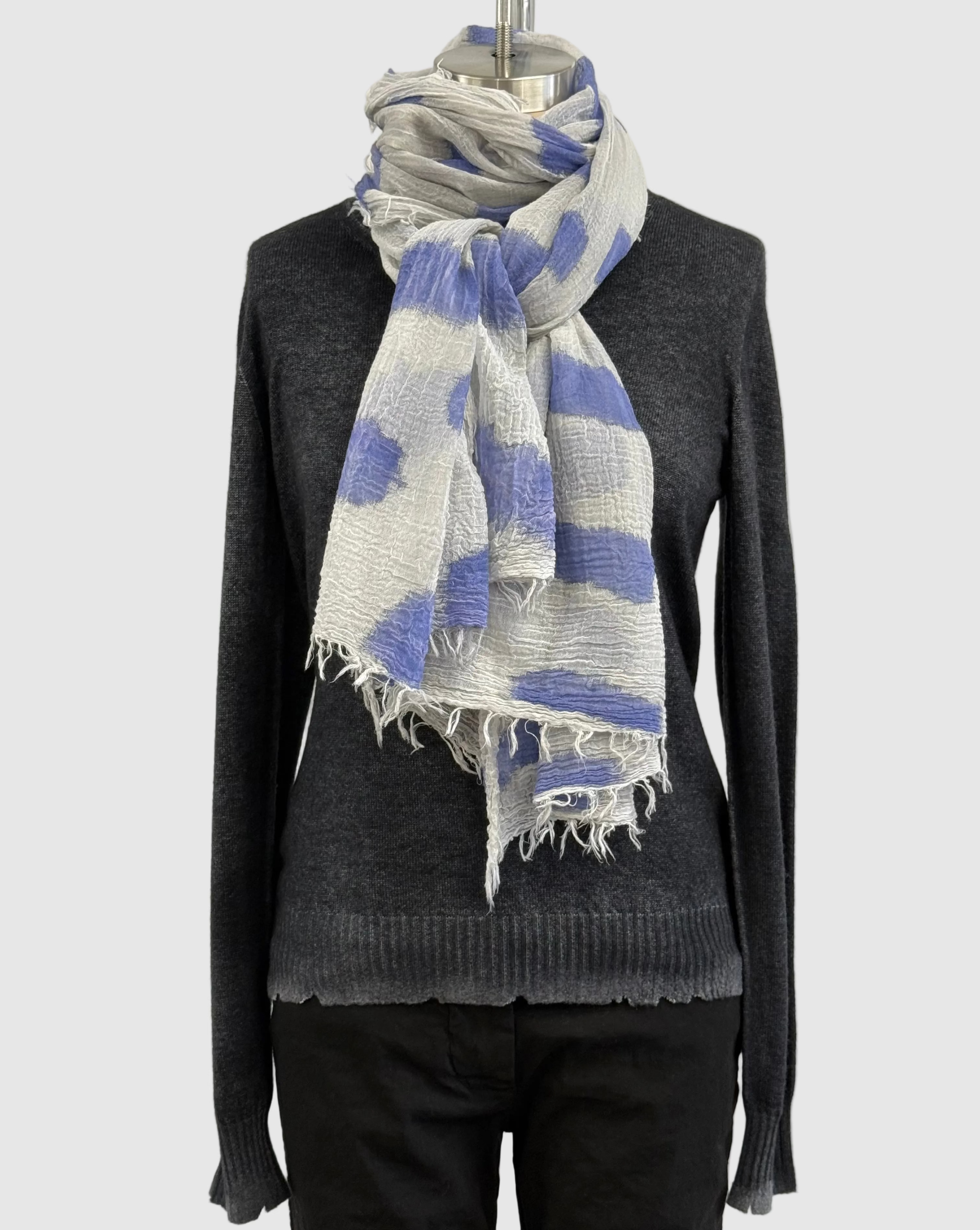 Annie Turbin Grey With Blue Rectangles Cotton Scafrf