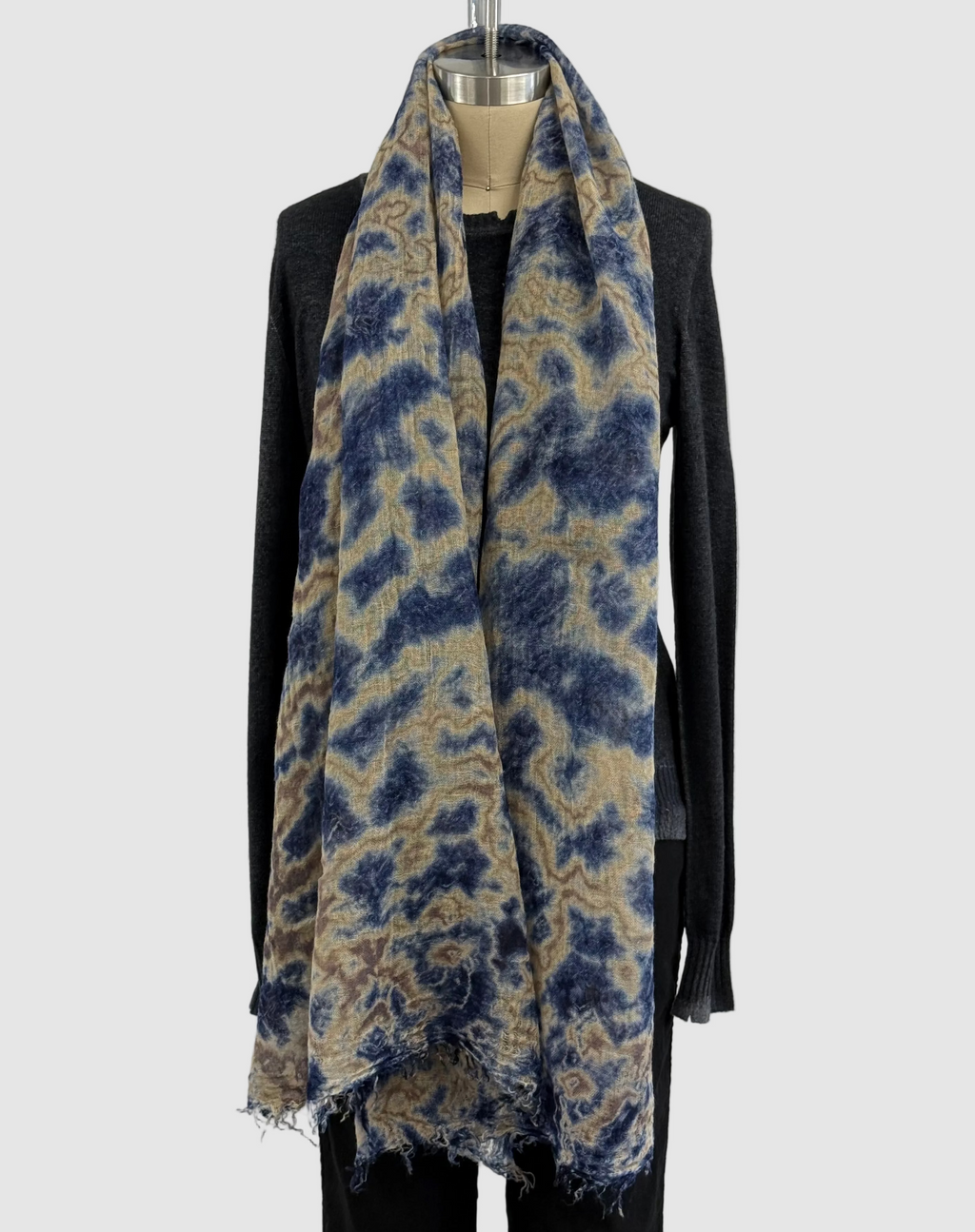 Annie Turbin Navy Oatmeal Linen Scarf