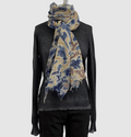 Annie Turbin Navy Oatmeal Linen Scarf
