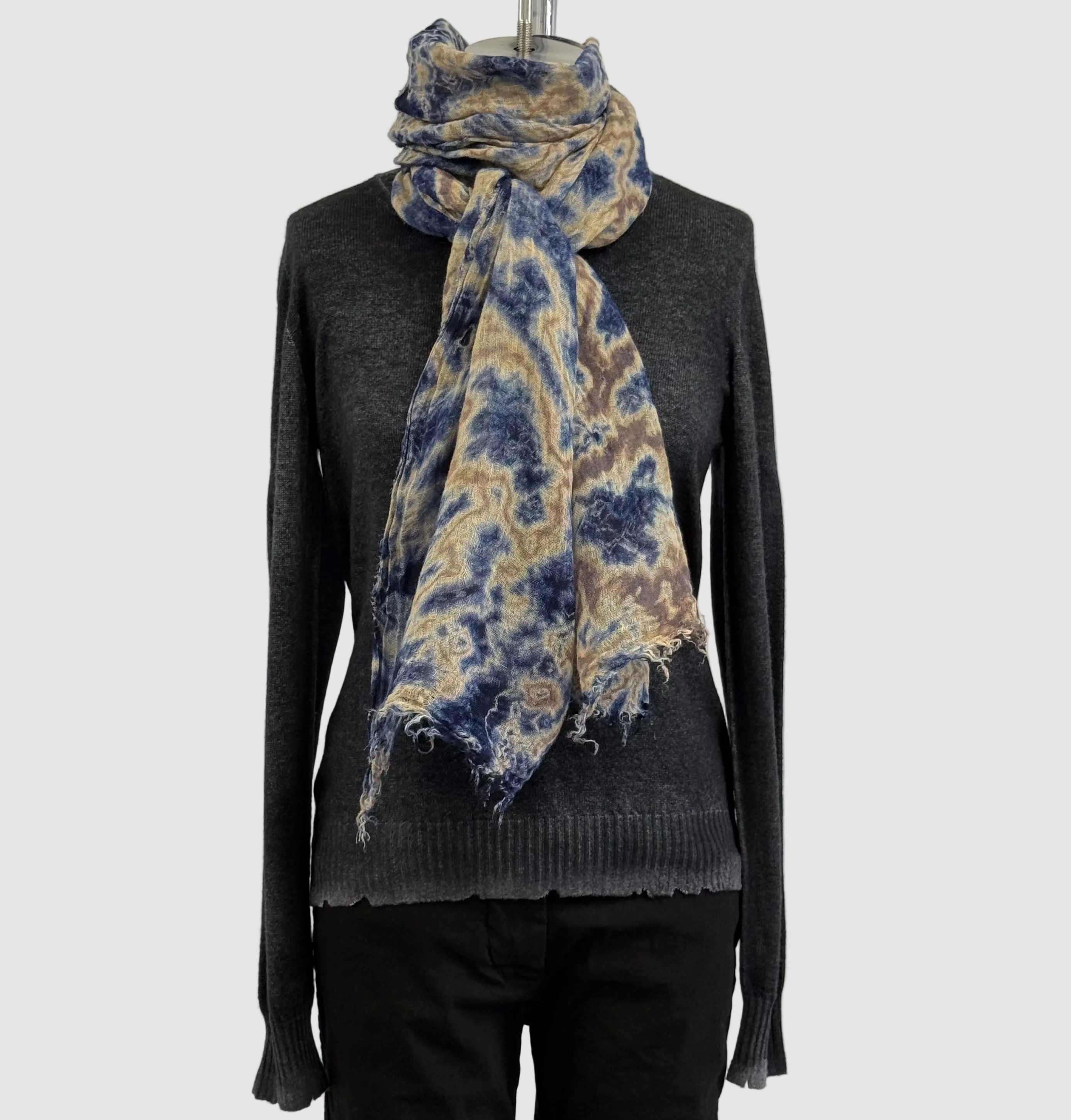 Annie Turbin Navy Oatmeal Linen Scarf