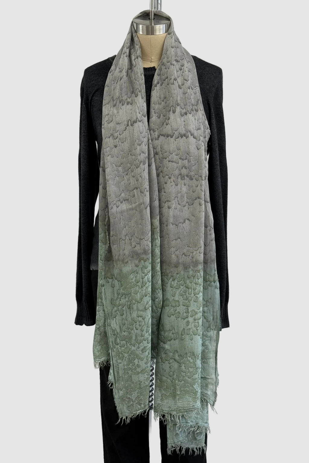 Annie Turbin Green & Taupe Rainwash Silk Scarf