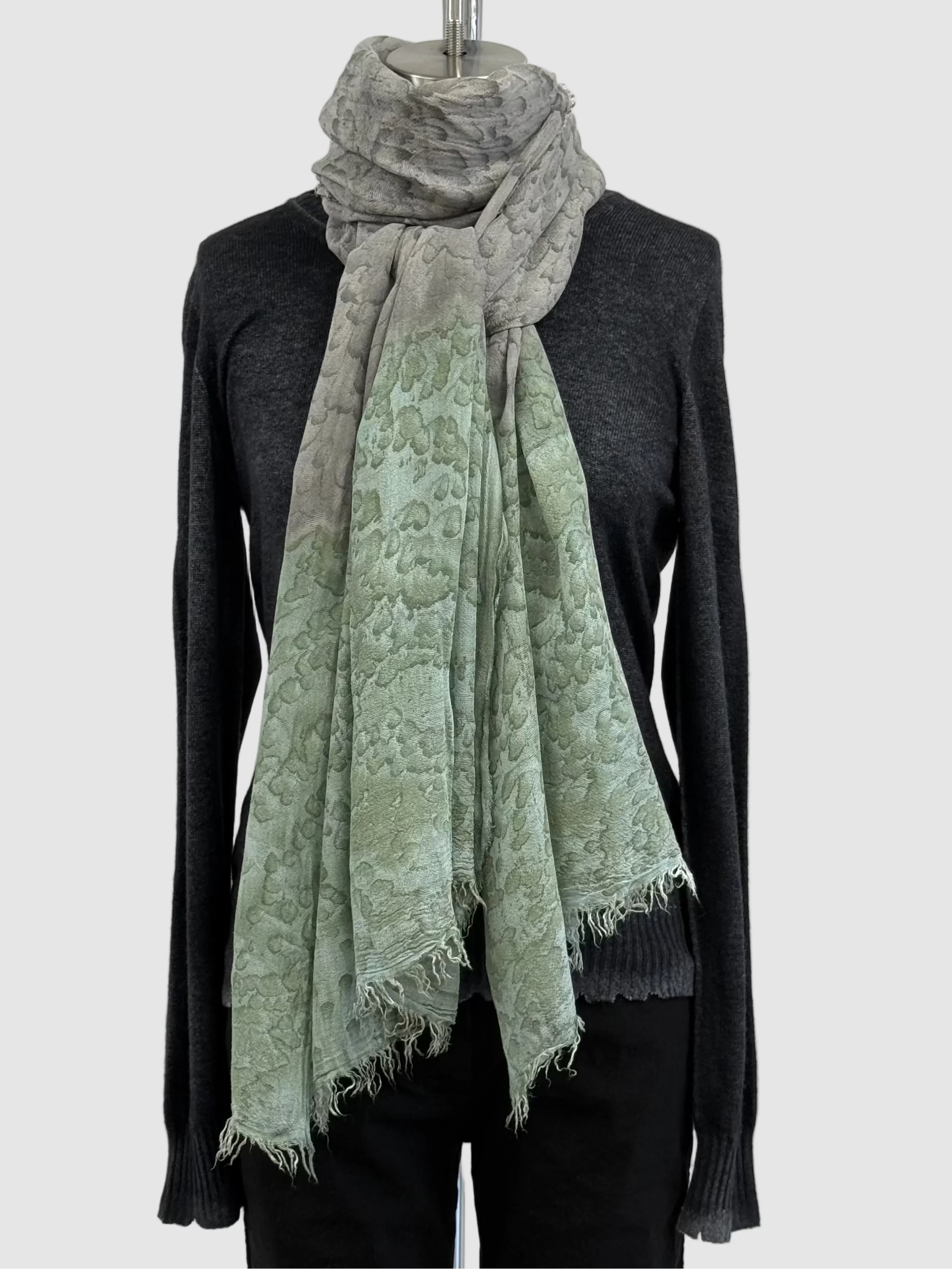 Annie Turbin Green & Taupe Rainwash Silk Scarf