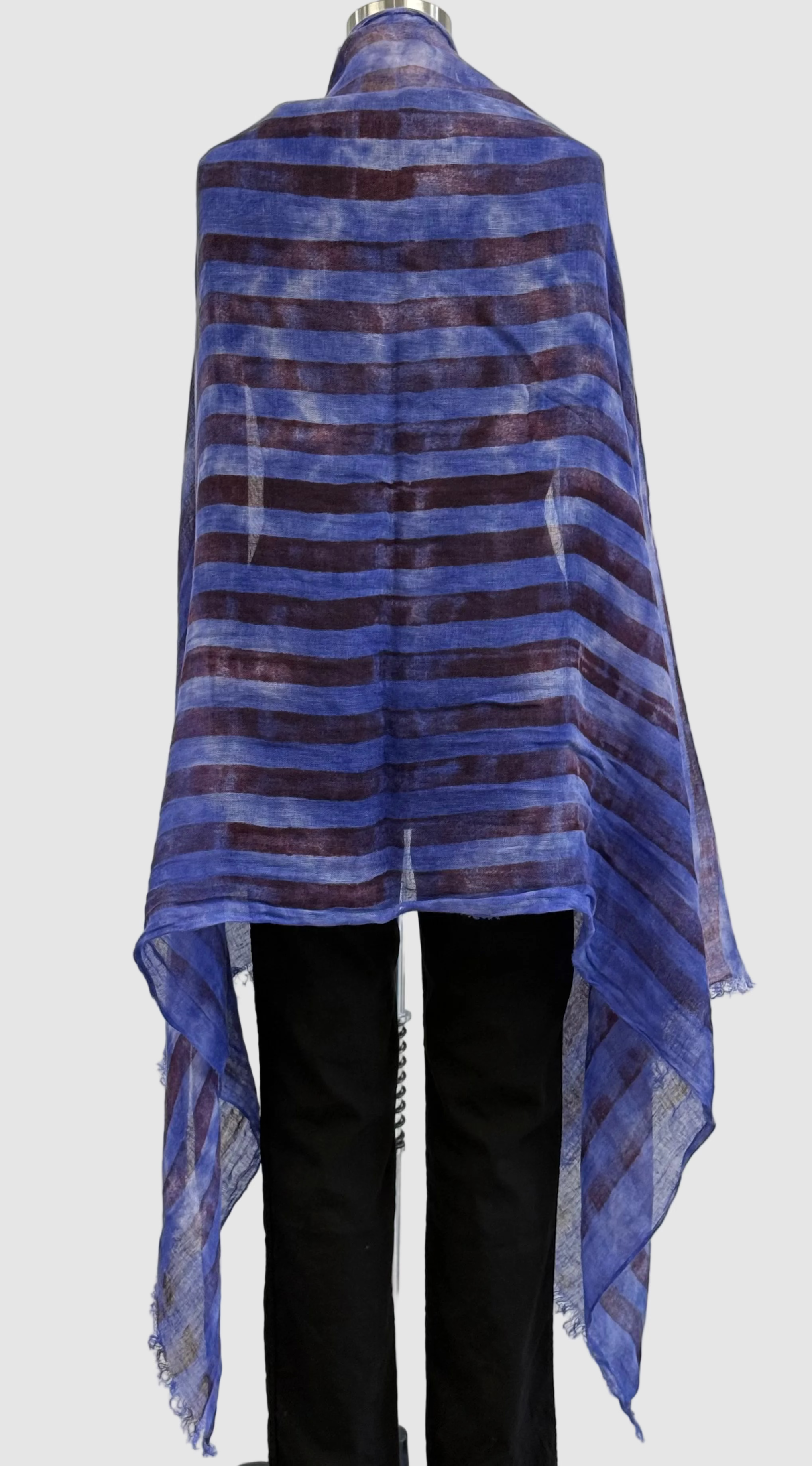 Annie Turbin Violet Burgundy Striped Linen Scarf