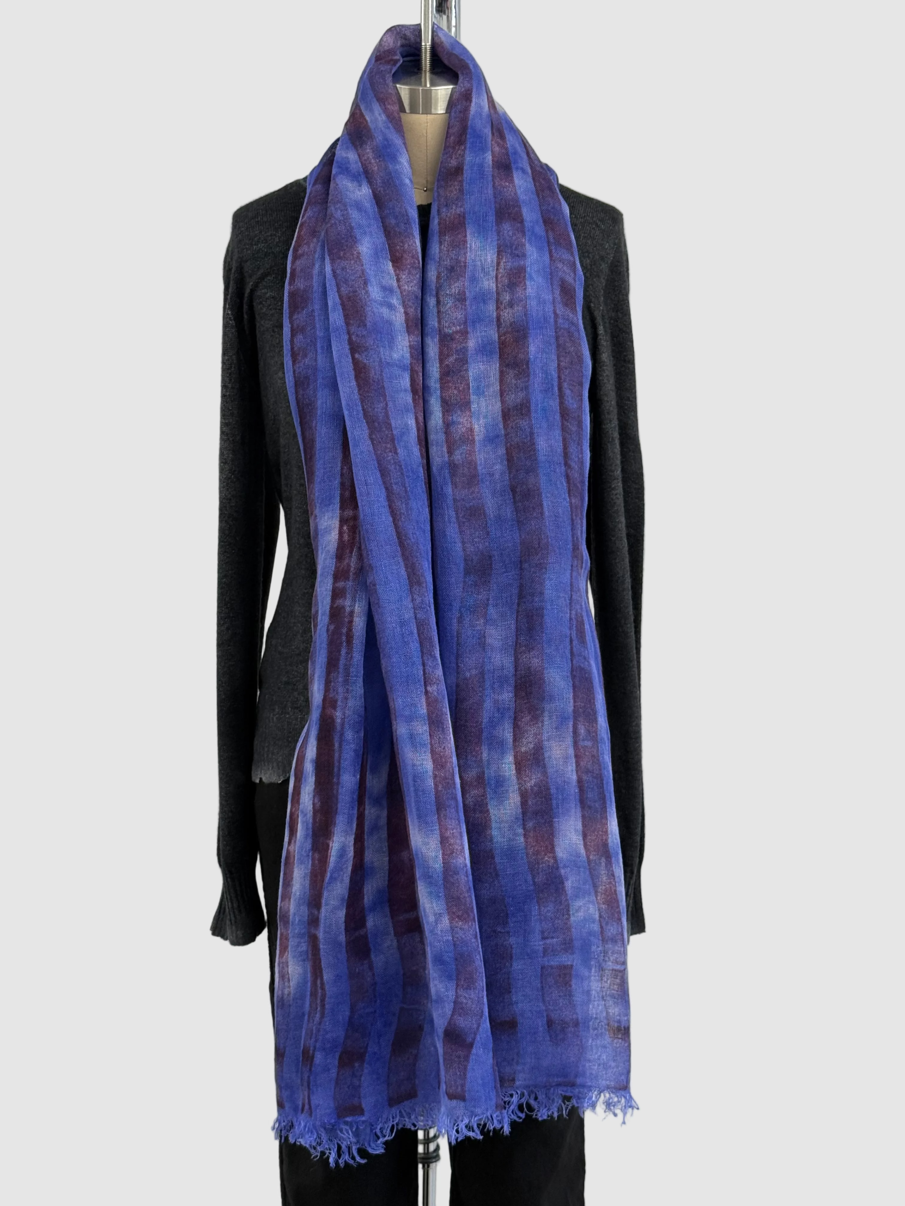 Annie Turbin Violet Burgundy Striped Linen Scarf