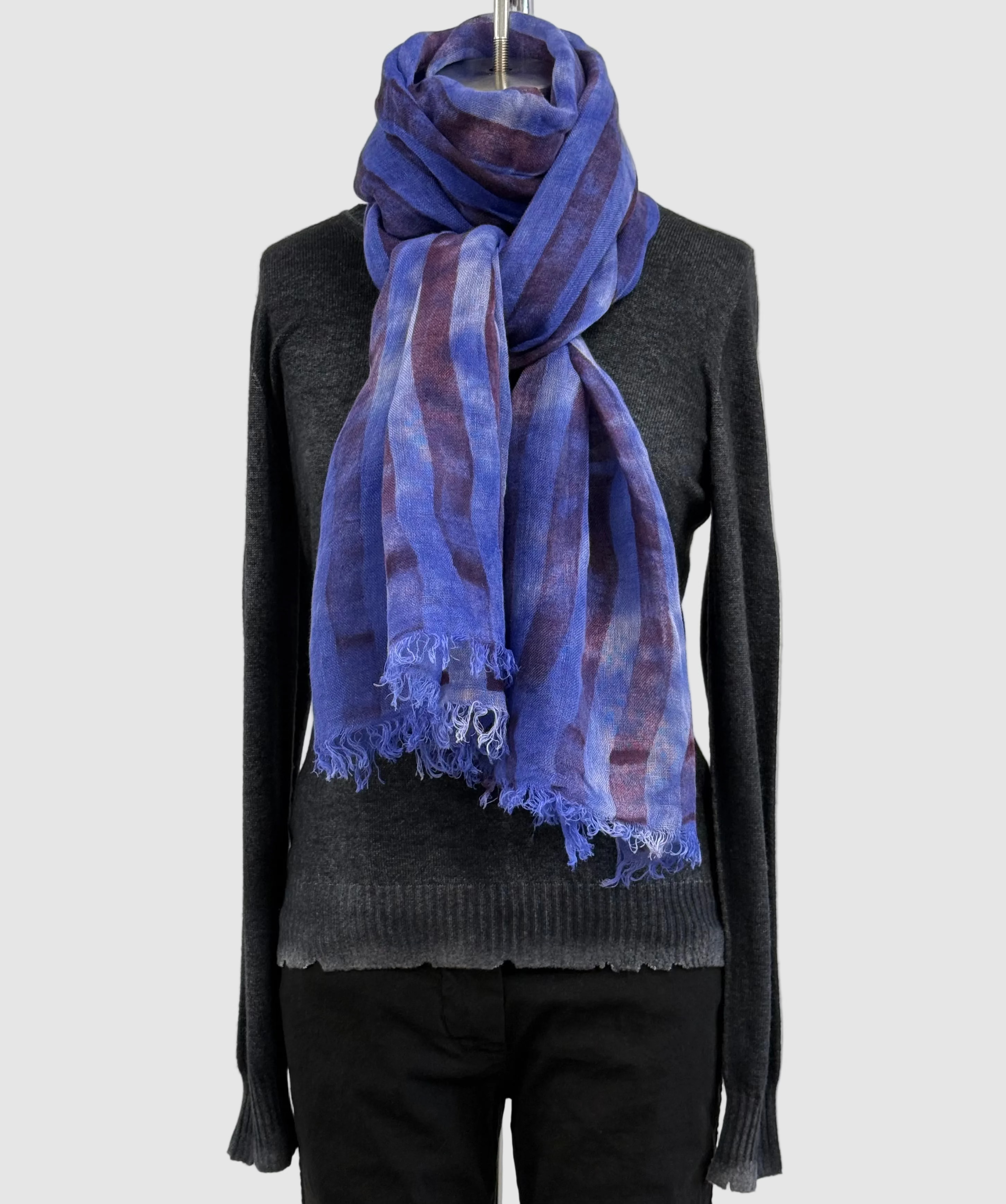 Annie Turbin Violet Burgundy Striped Linen Scarf