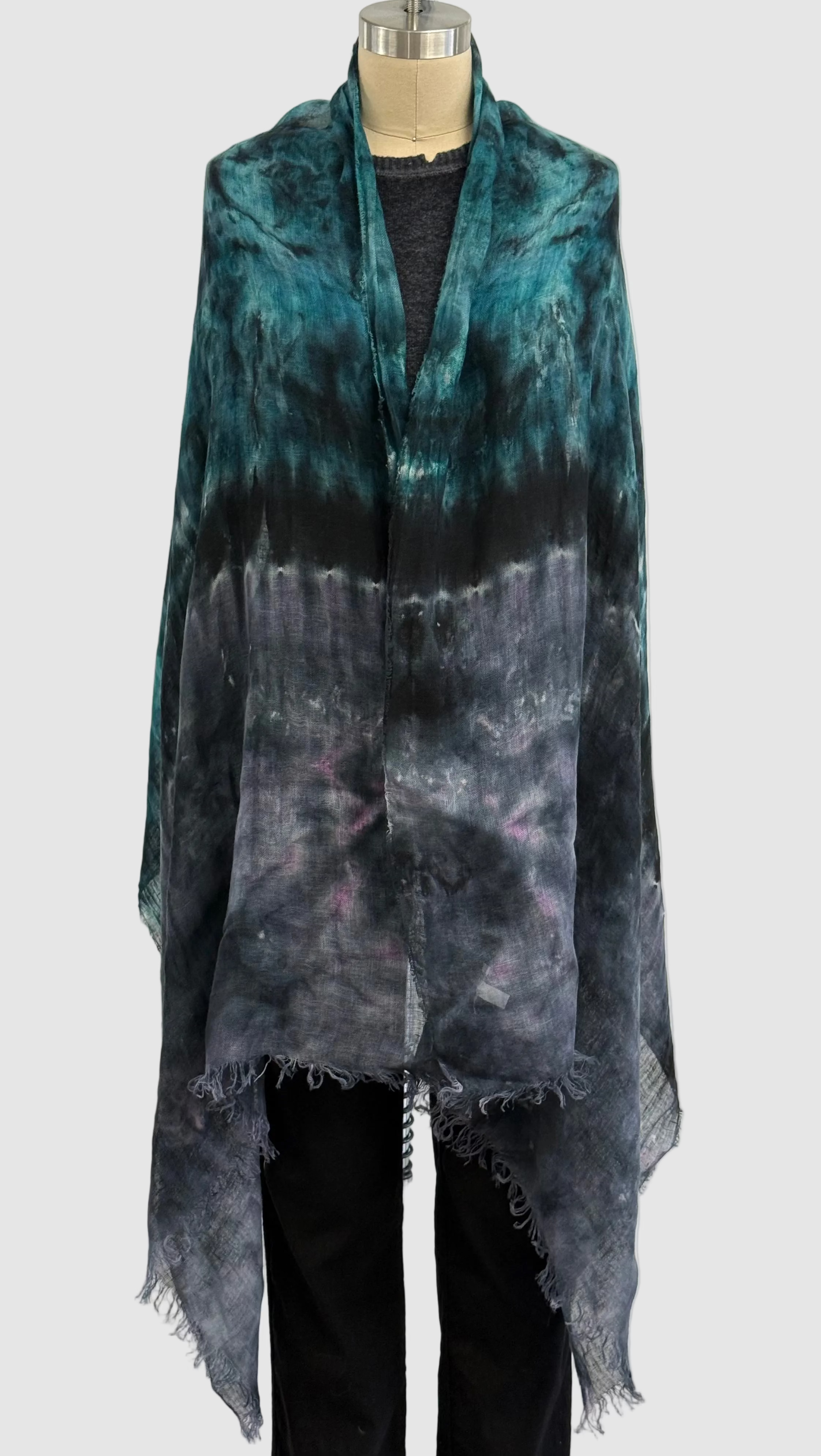 Annie Turbin Teal & Mauve Linen Scarf