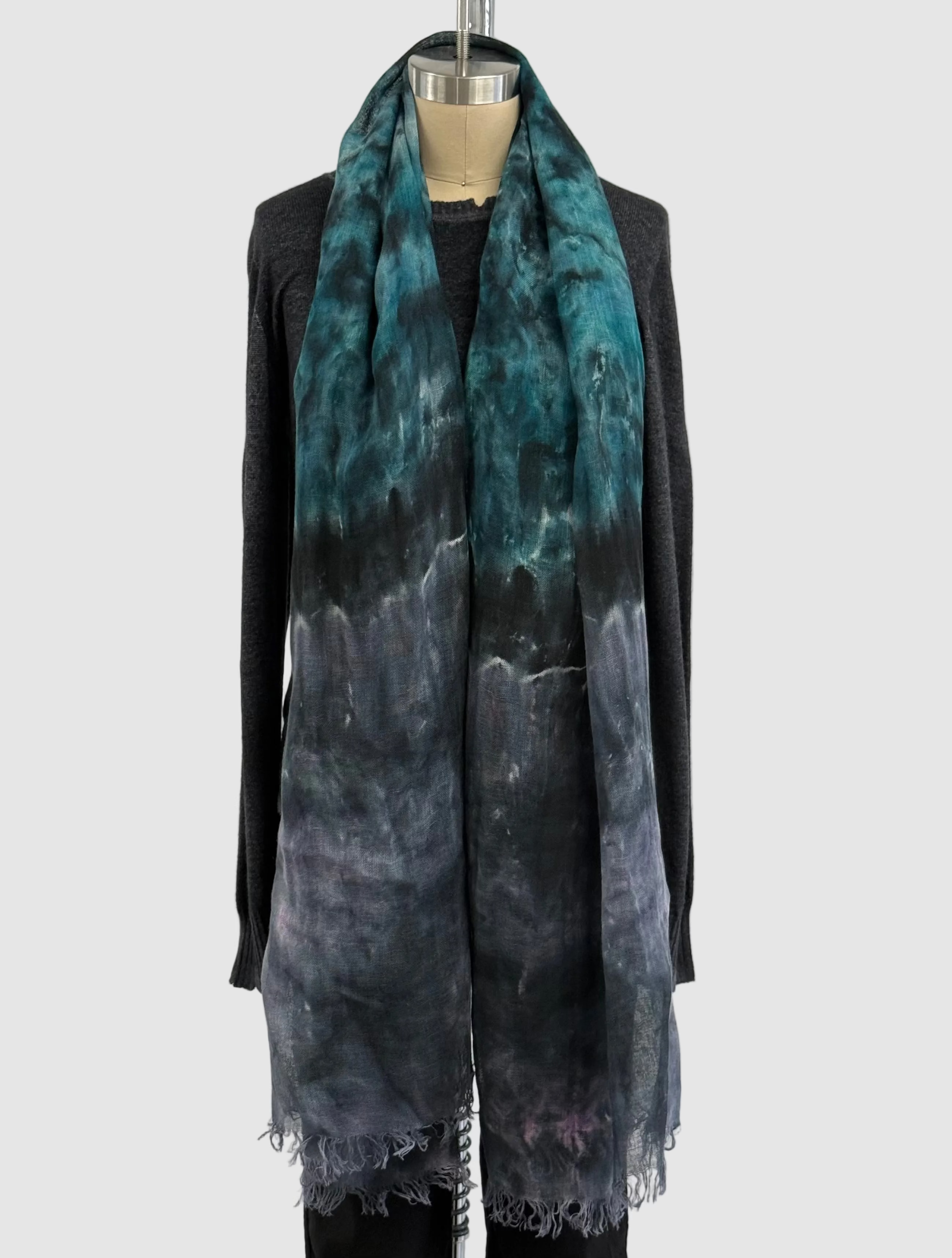 Annie Turbin Teal & Mauve Linen Scarf